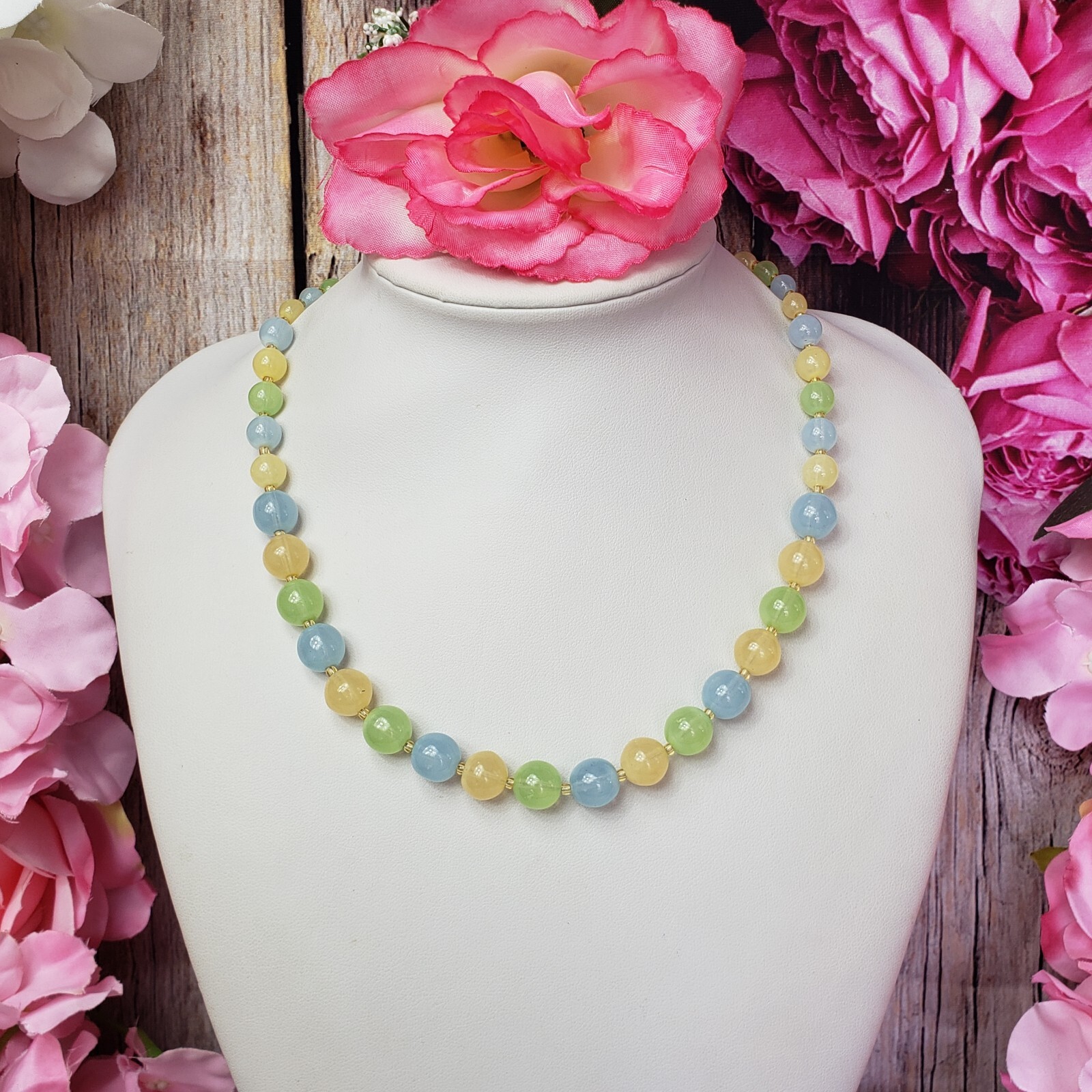 BOHEMIAN Pastel Glass Bead Choker Necklace Boho Multi Color Bead Collar
