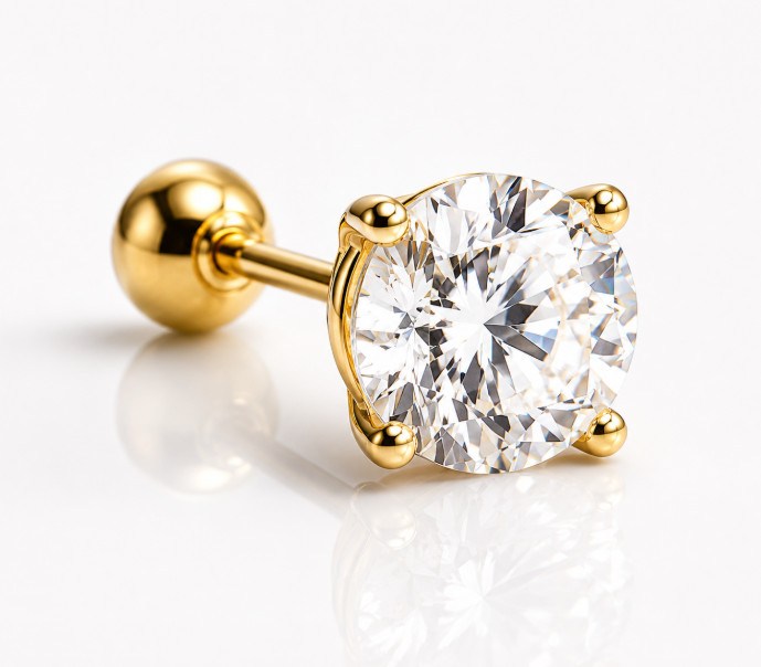 14K AU585 Gold Mini Zircon Screw Back Stud Earrings Vintage 4mm Pairs