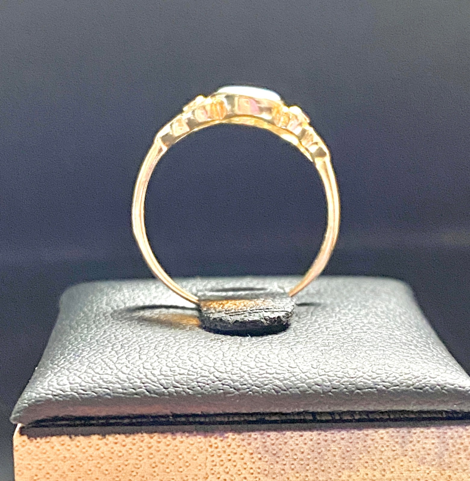 Vintage 14k Yellow Gold Heart Design Opal and Green Diamond Ring Size 7 to 7.25