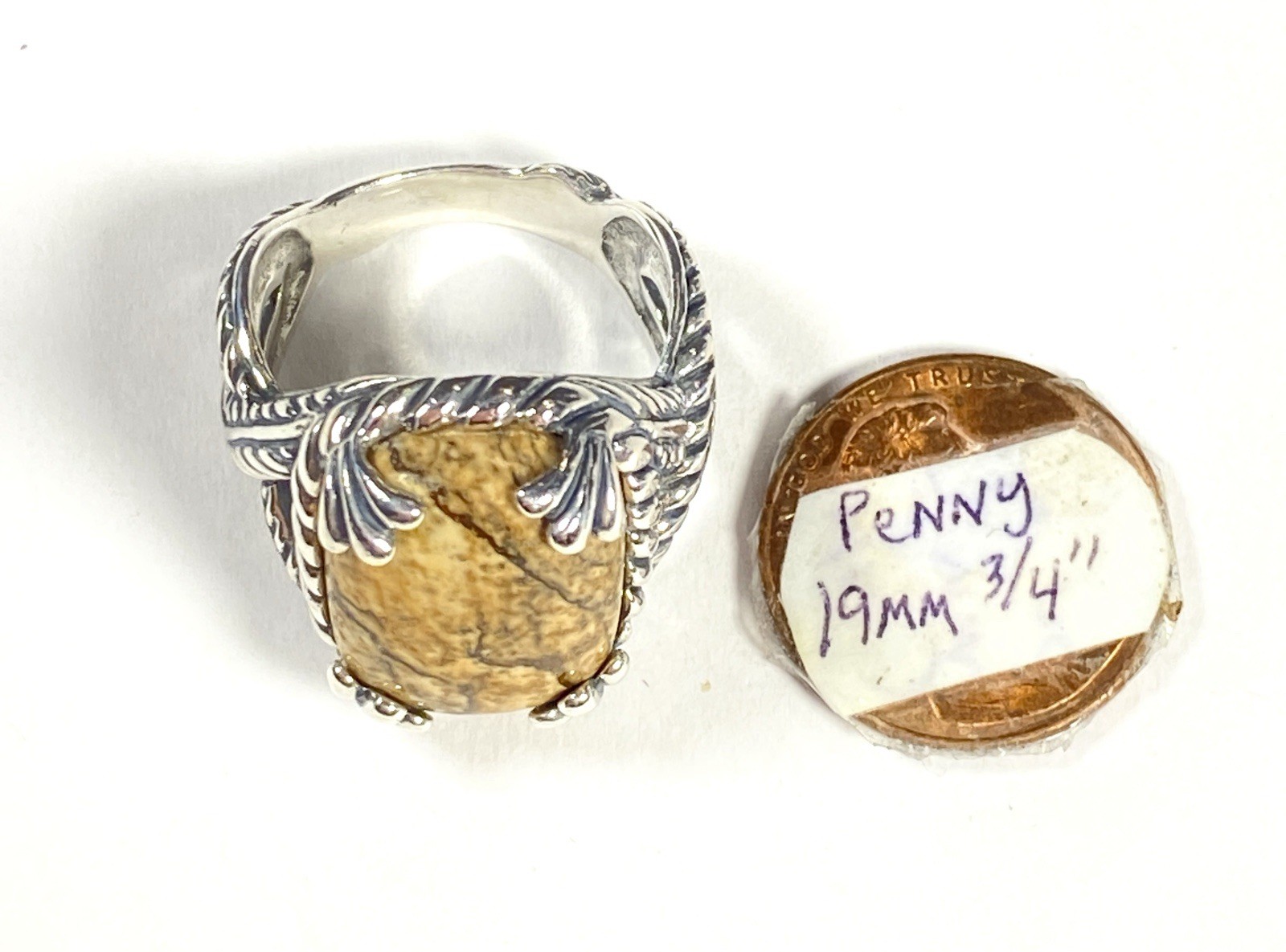 Vintage Caroyln Pollack Relios Sterling Woven Rope Picture Jasper Ring Size 8
