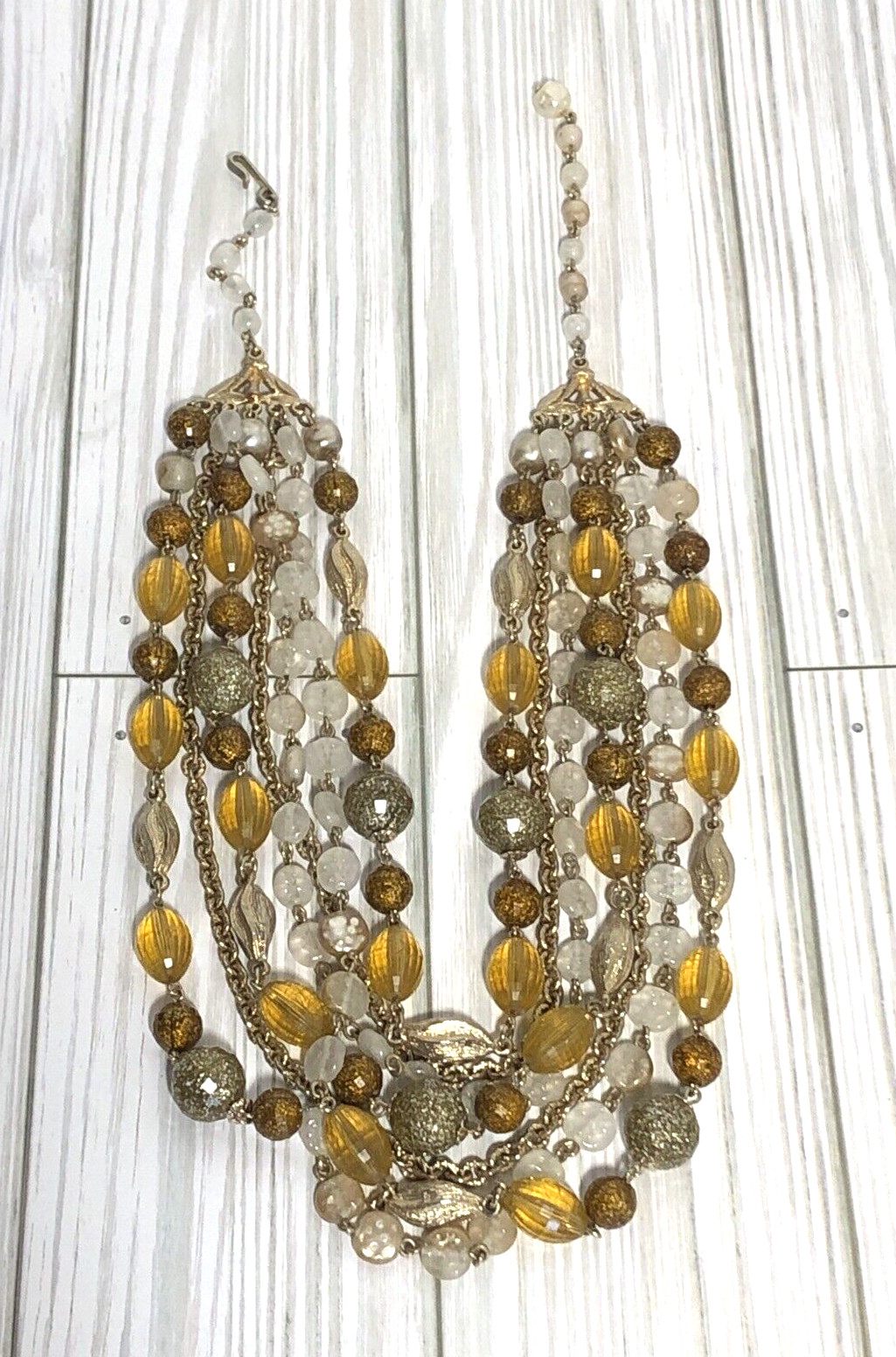 Vintage White Gold Tone Ball Beaded Chain Multistrand Textured Necklace