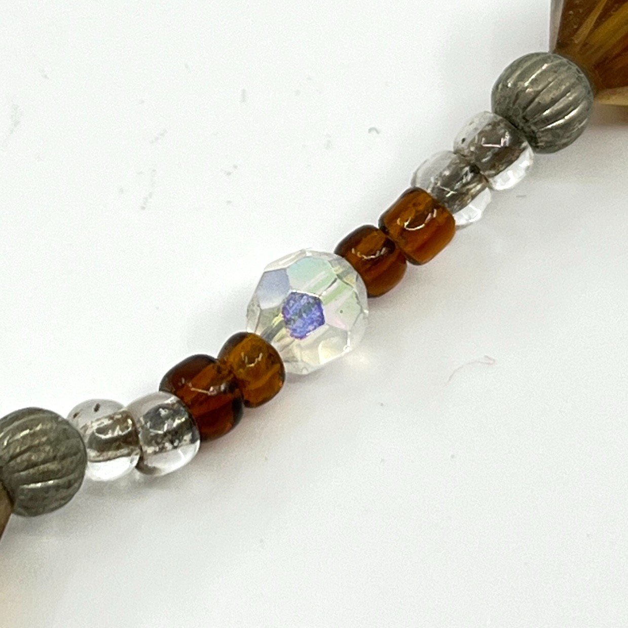 Vintage Amber Tone Crystal Beaded Necklace with AB Iridescent Accents Toggle