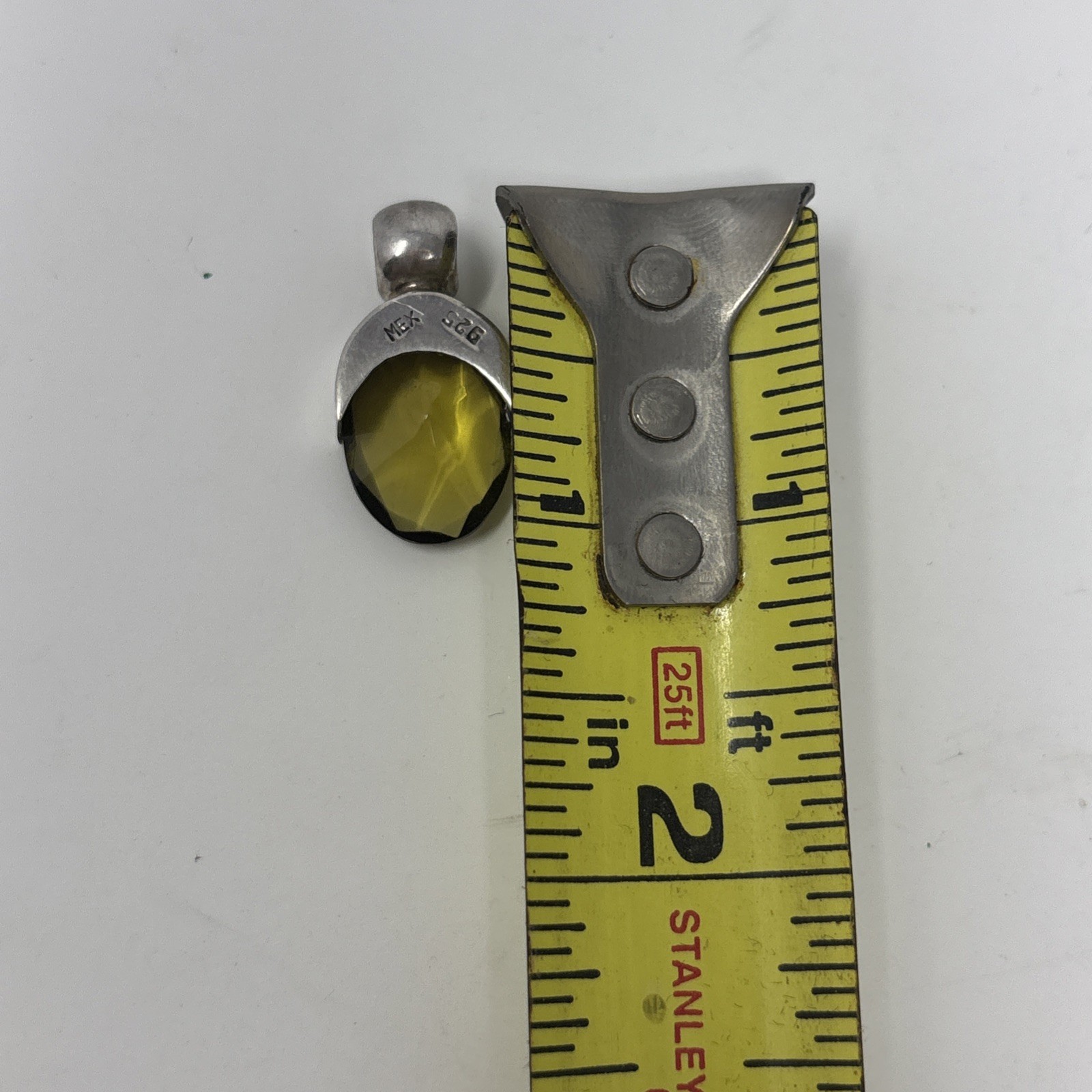 vintage mex yellow glass pendant Faceted Oval Drop 925