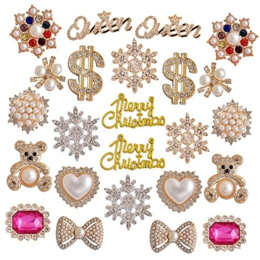 Christmas Charms for Socks 24pcs Rhinestone Brooch Pins Brooches and Pins for