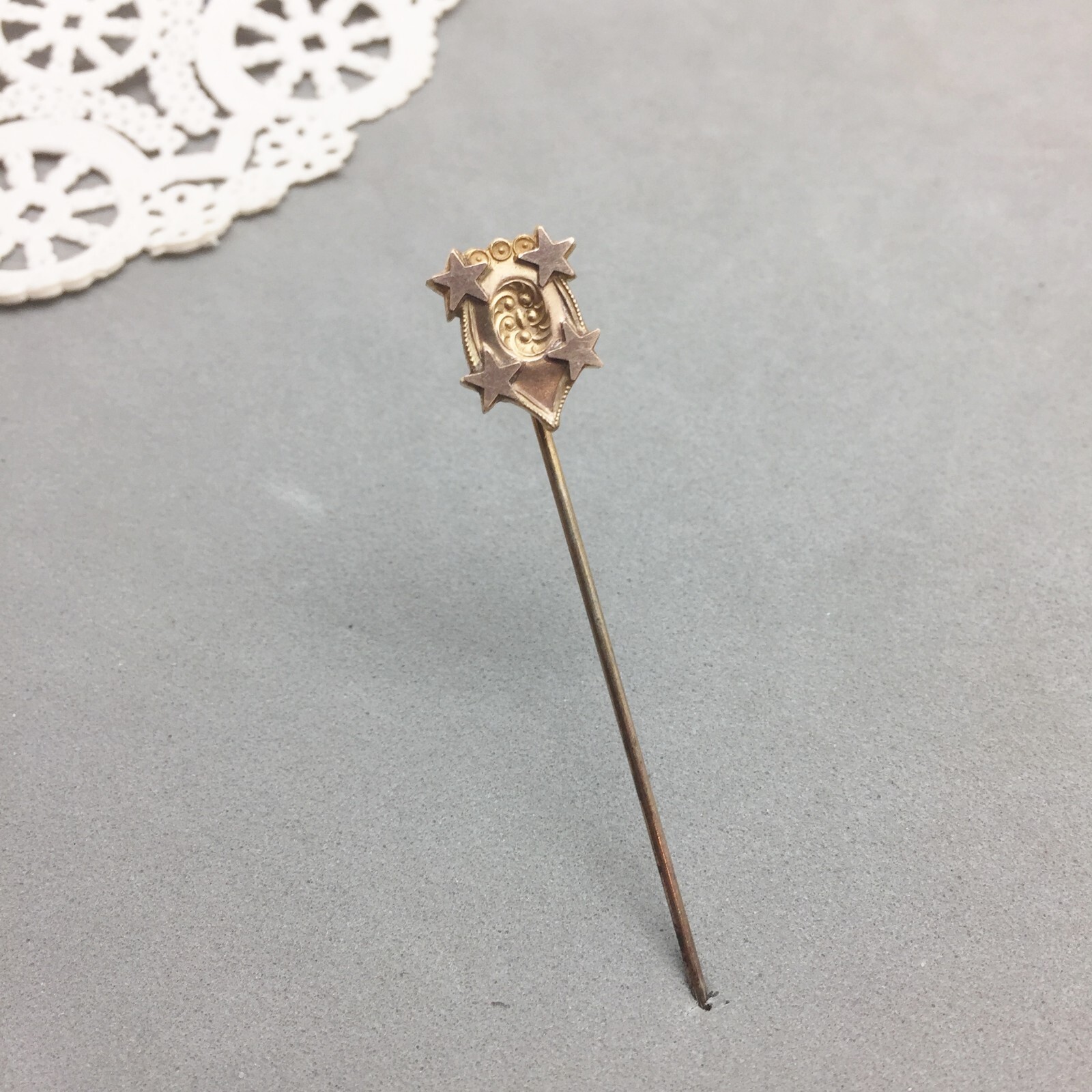 Antique Stick Pin Gold Filled Stars Circle Halley’s Comet Celestial H.A & Co