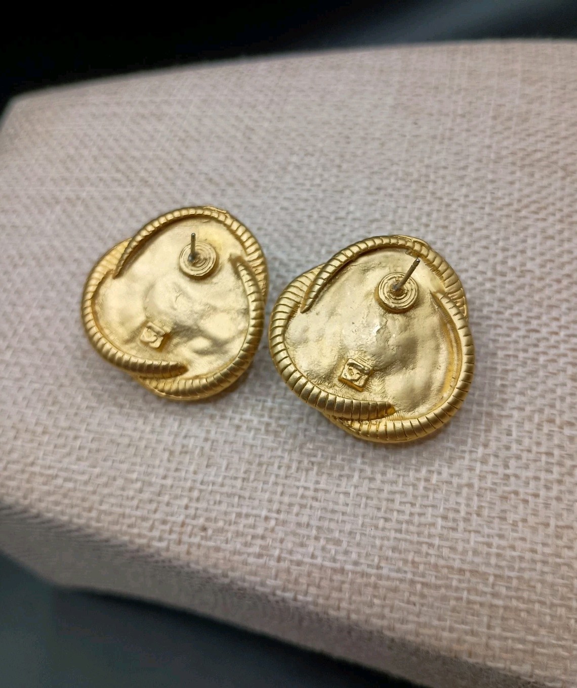 Vintage Aqua Blue Glass Cabochon Pierced Earrings Gripoix Gold Tone Rope 1.25 “