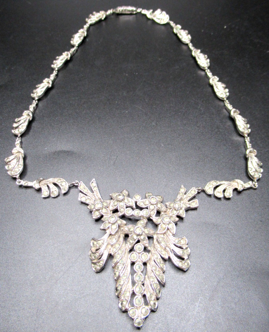 Gorgeous Sterling Silver Paste Marcasite Antique Necklace