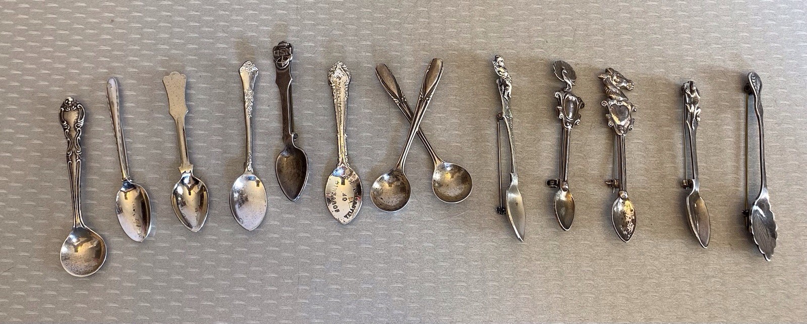 Estate Collection Sterling Silver Spoon Brooch Lot 12 Souvenir USN Yellowstone