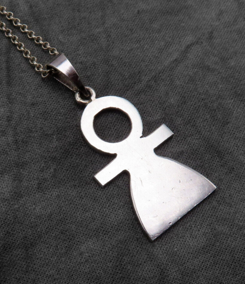 Vintage Sterling Silver Necklace Person Pendant 20 inch Chain Modernist 515a