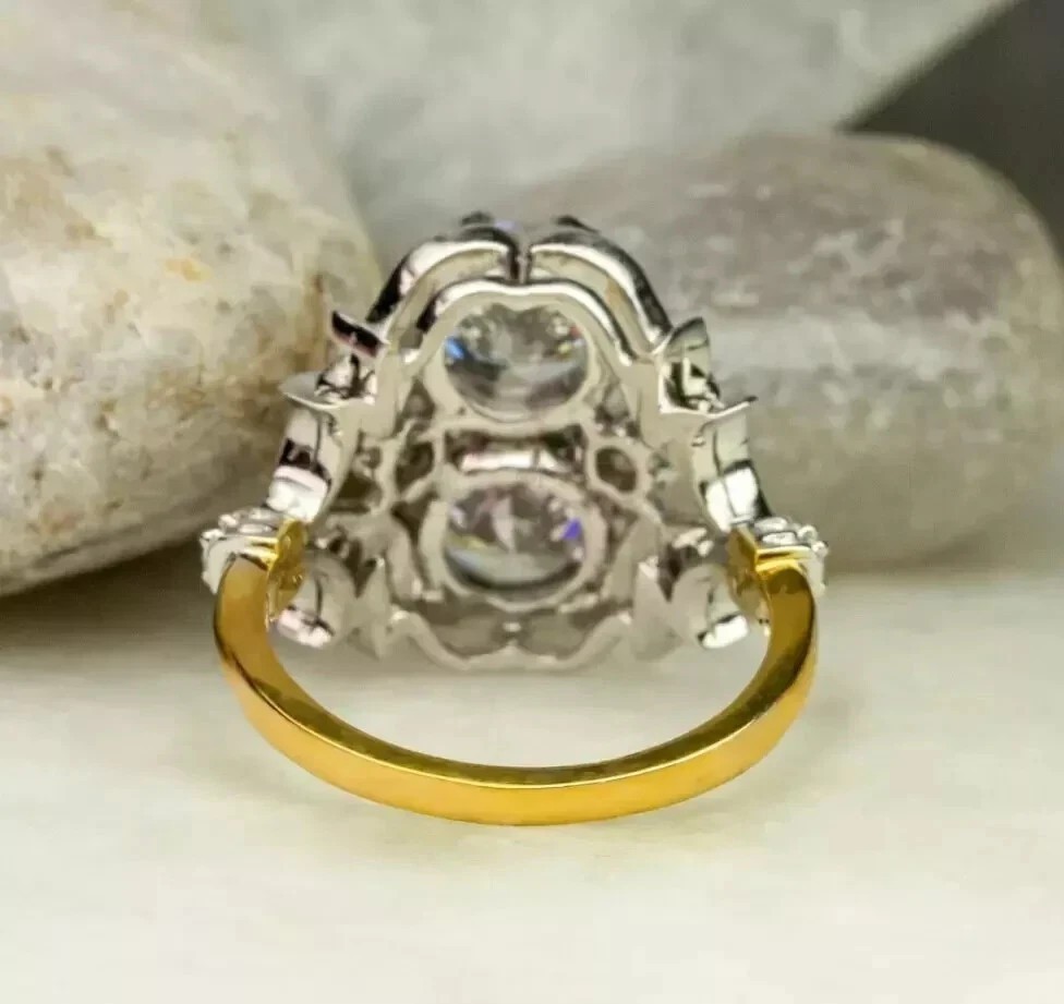Vintage Art Deco Style Round Cut Lab Created Diamond Engagement 14K Gold FN Ring