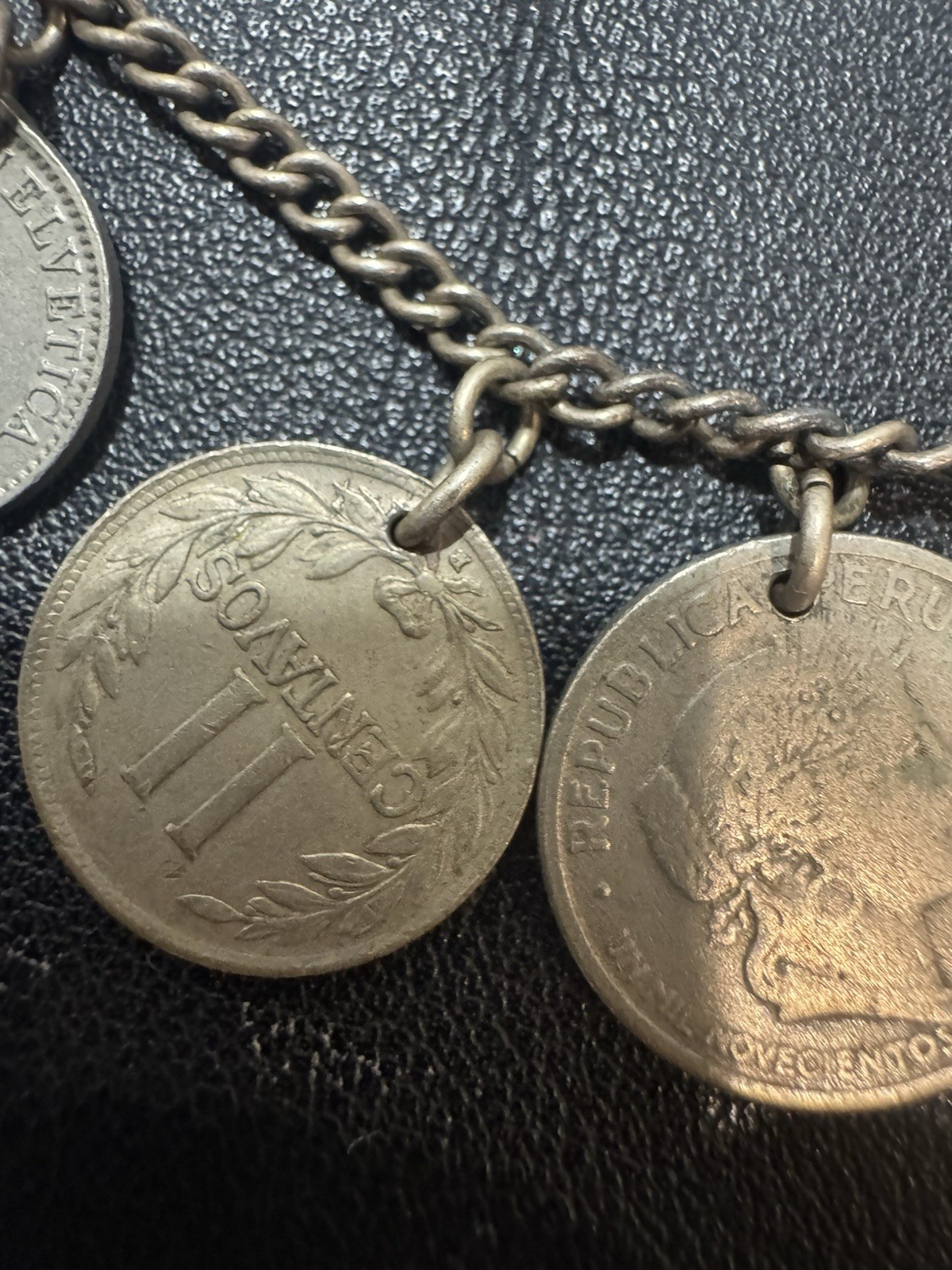 vintage coin charm bracelet Sterling Chain 6.5”