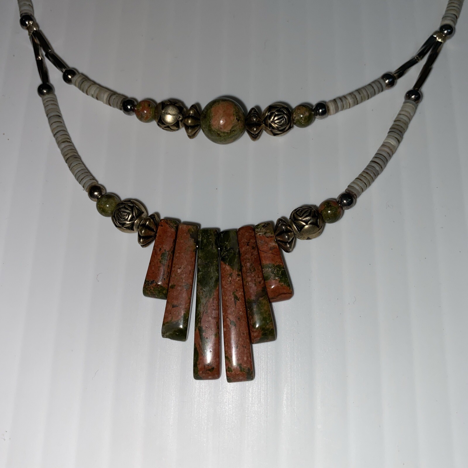 Reservation Silvertone Stone Beaded Choker Necklace Southwest Hippie