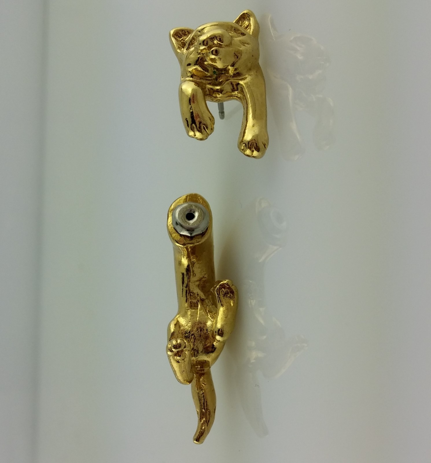 Vintage Pewter or Gold Kitty Cat 3D EARlusion earrings, kitten