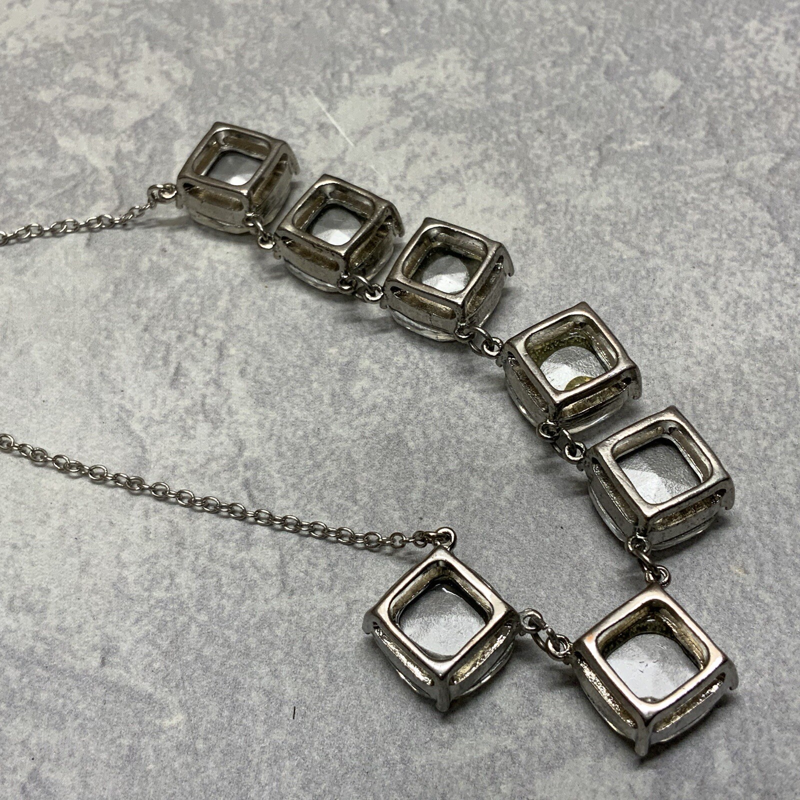Vintage silver tone square link statement necklace with lobster claw clasp