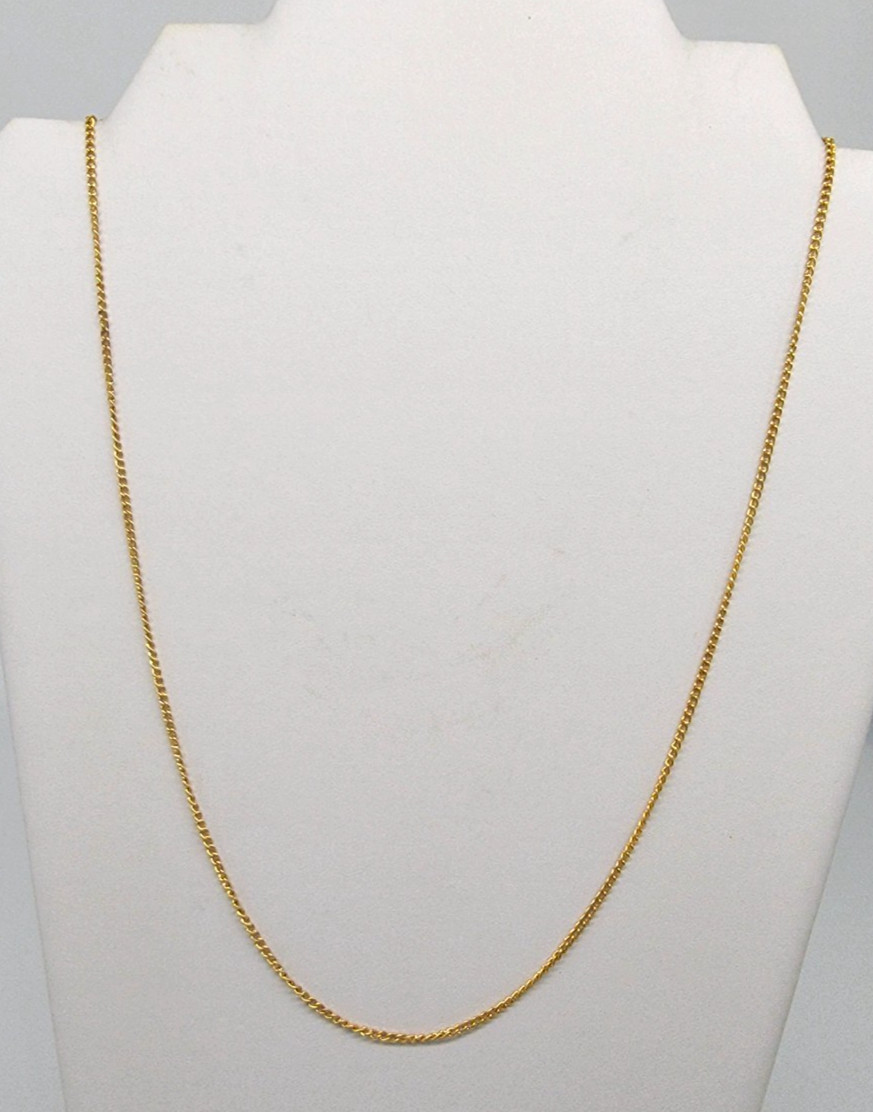 Gold Tone 23.5″ Thin Curb Link Chain Necklace Delicate Minimalist Barrel Clasp
