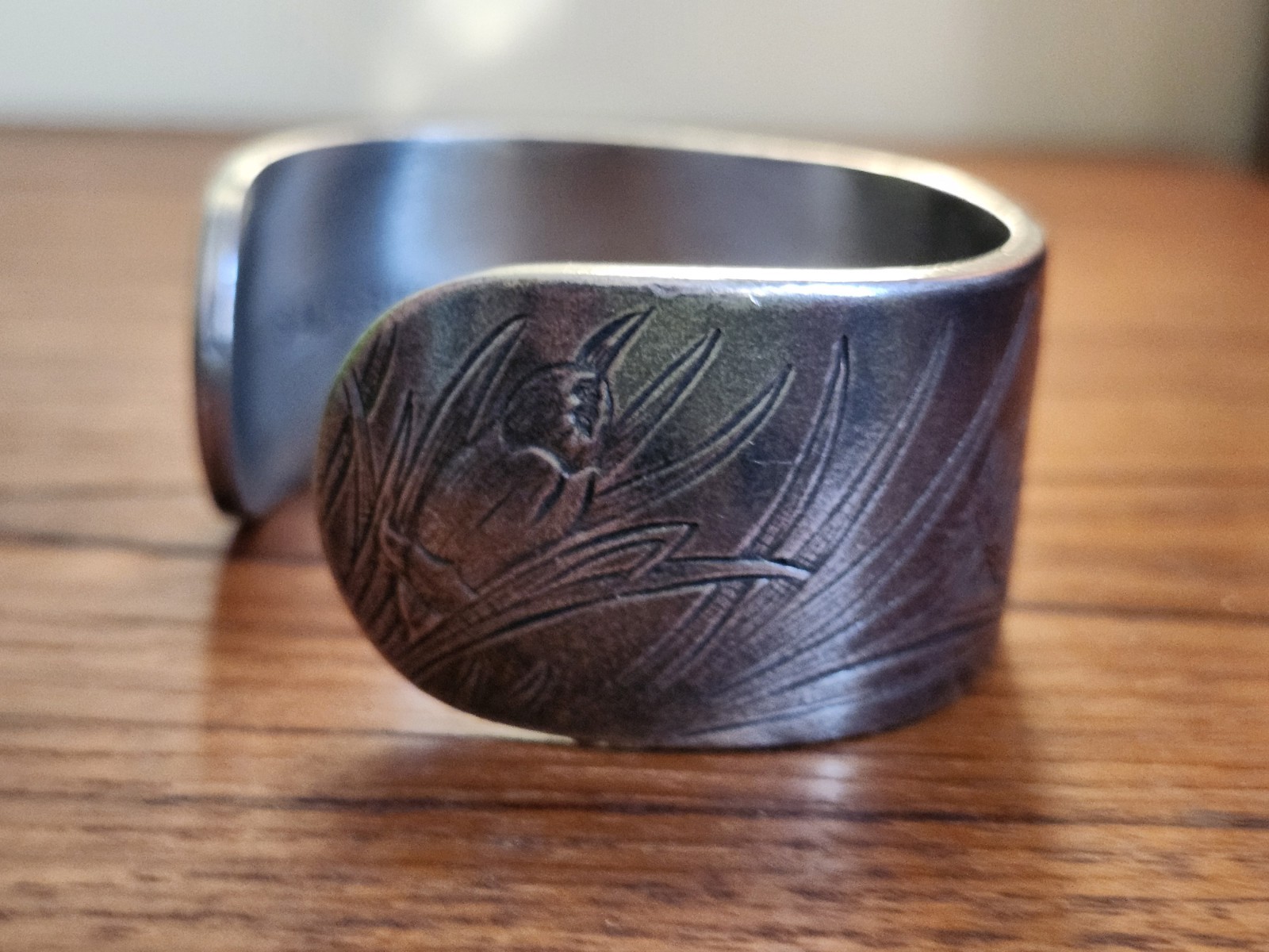 1970’s Salisbury Nouveau January Flower of the Month Pewter Cuff Bracelet