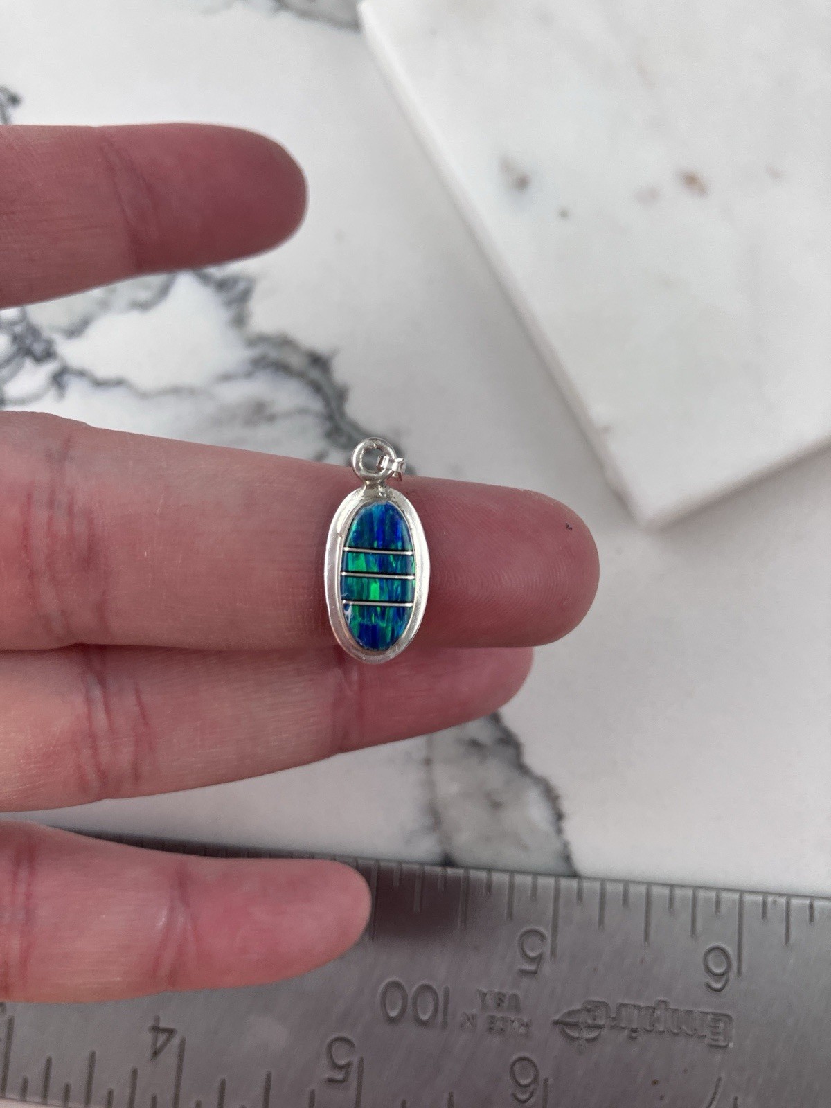 Vintage 925 Sterling Silver Blue Opal Minimal Charm Pendant