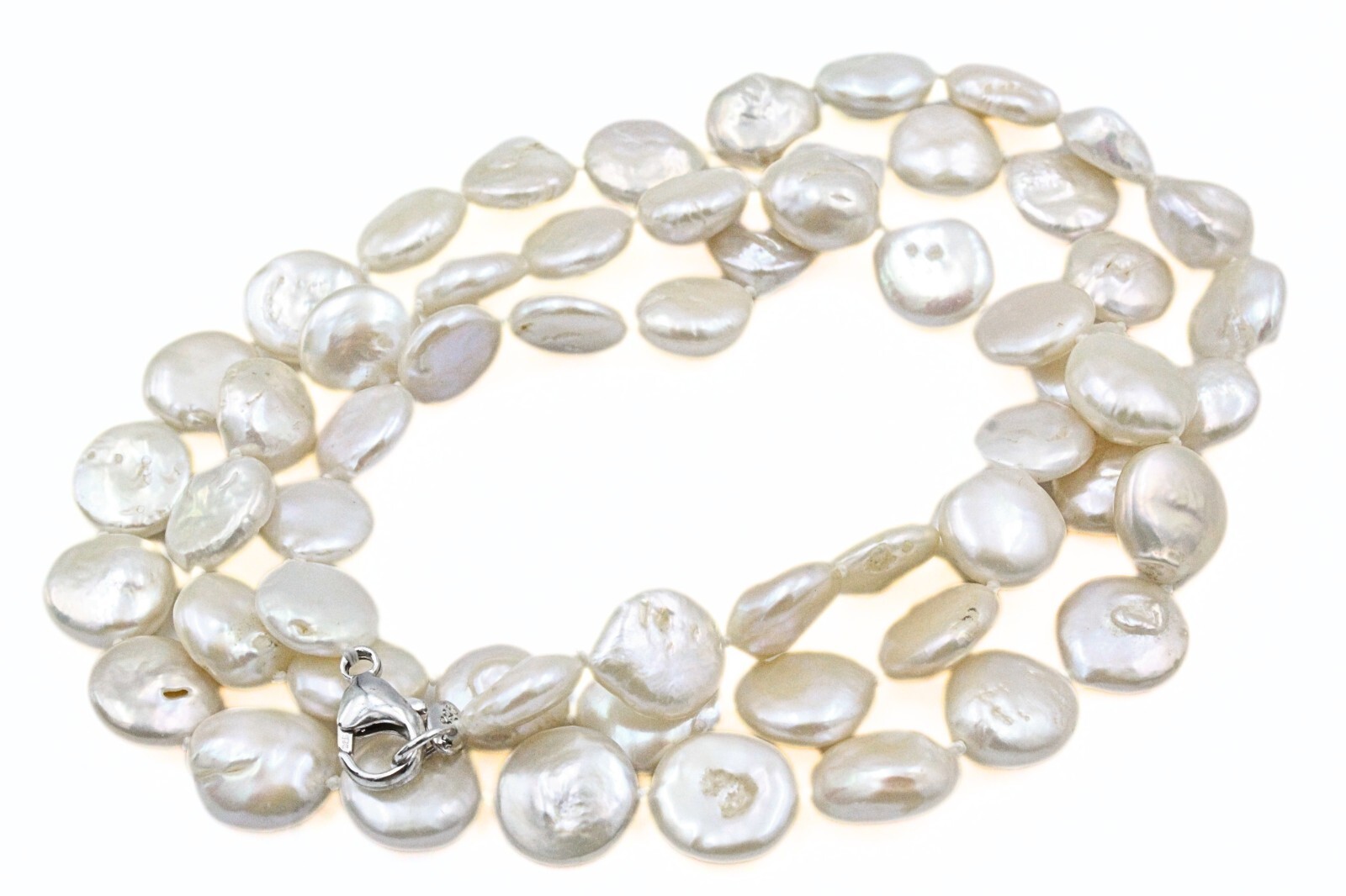 HSN Lucas Lameth Sterling Silver Flat Round Biwa Freshwater Pearl Necklace