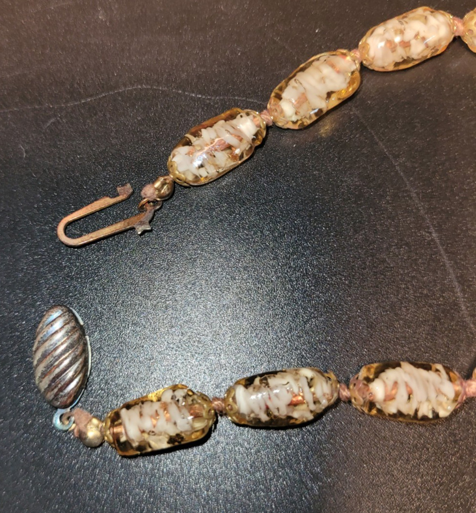 Glass Gold Foil Bead Necklace 25 inches Vintage