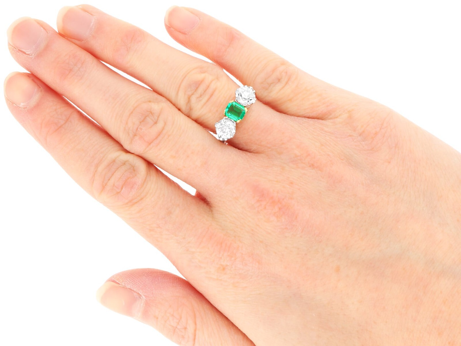 0.50Ct Colombian Emerald and 1.94Ct Diamond, Platinum Trilogy Ring Circa 1935
