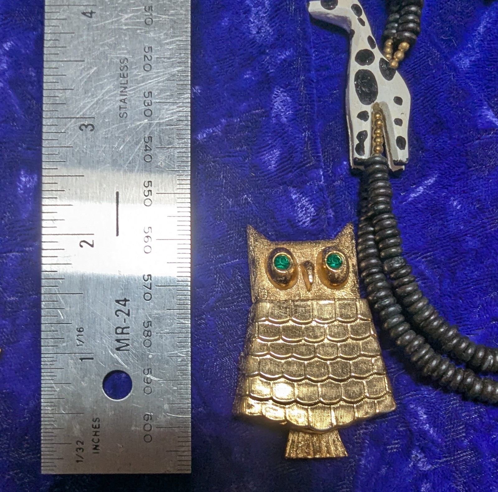 African Wood Giraffe And Bead Hand Made Ceramic Frog Necklaces. Avon Owl Brooch