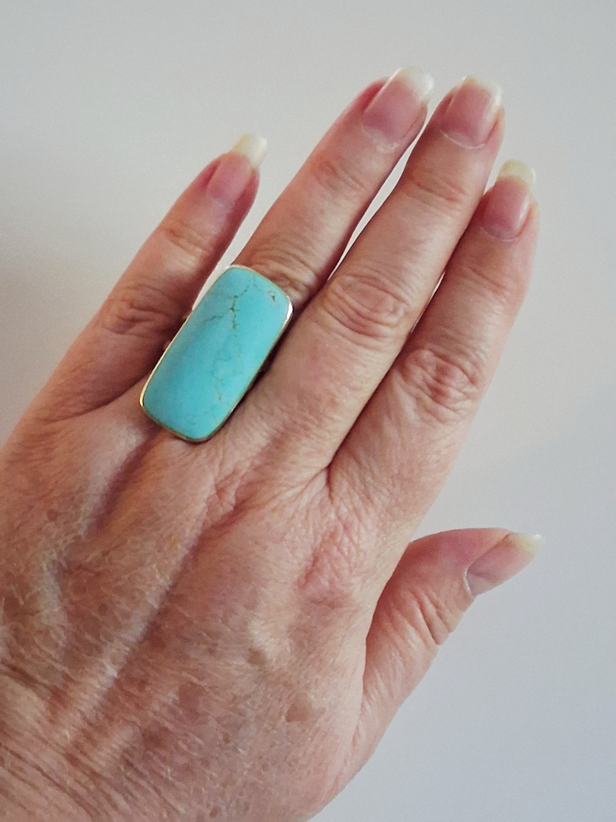 ATI Annika Witt Mexico Turquoise Large Statement Ring Size 8.75 Sterling Silver