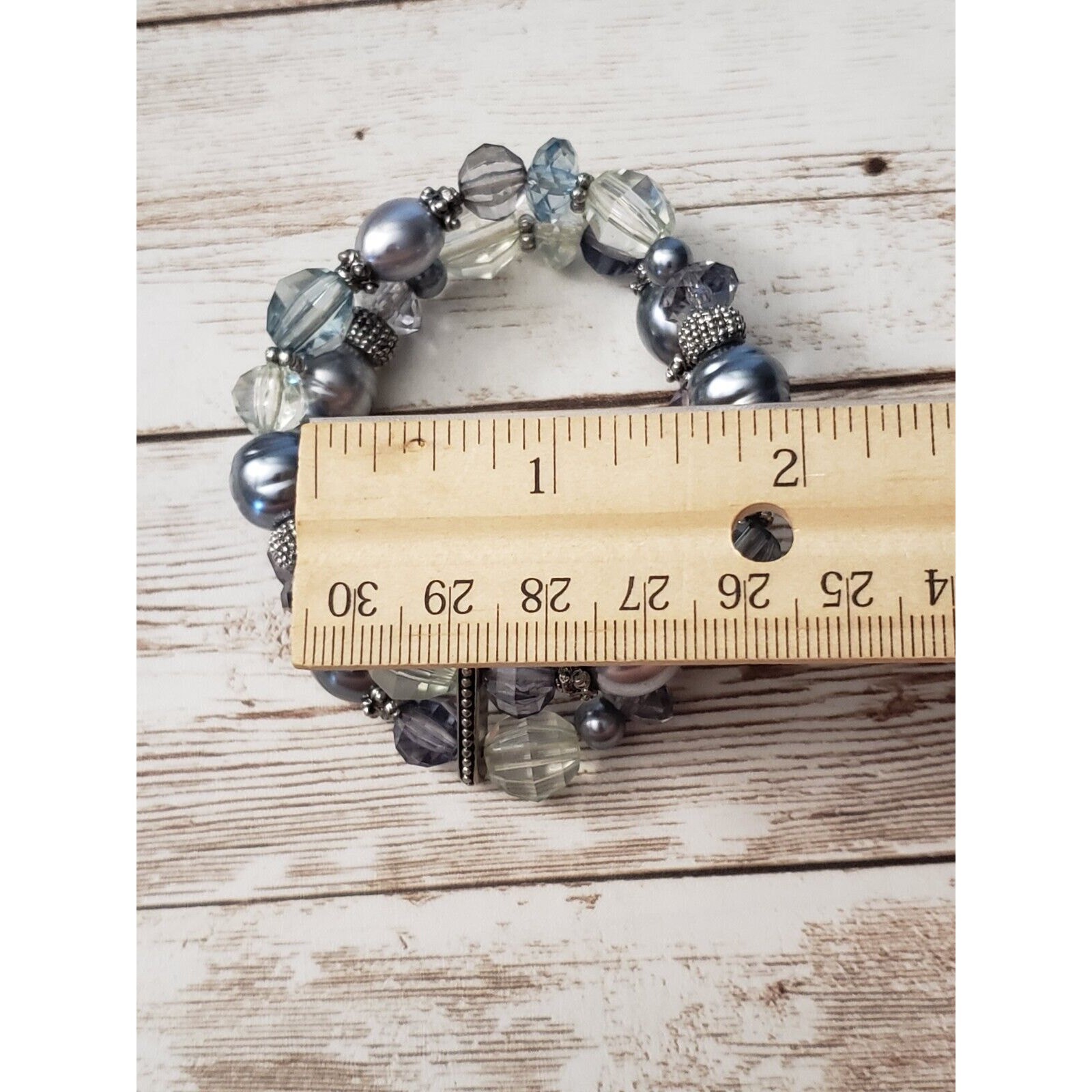 Vintage Stretch Bracelet / Bangle – Double Row Silvery Blue Tones