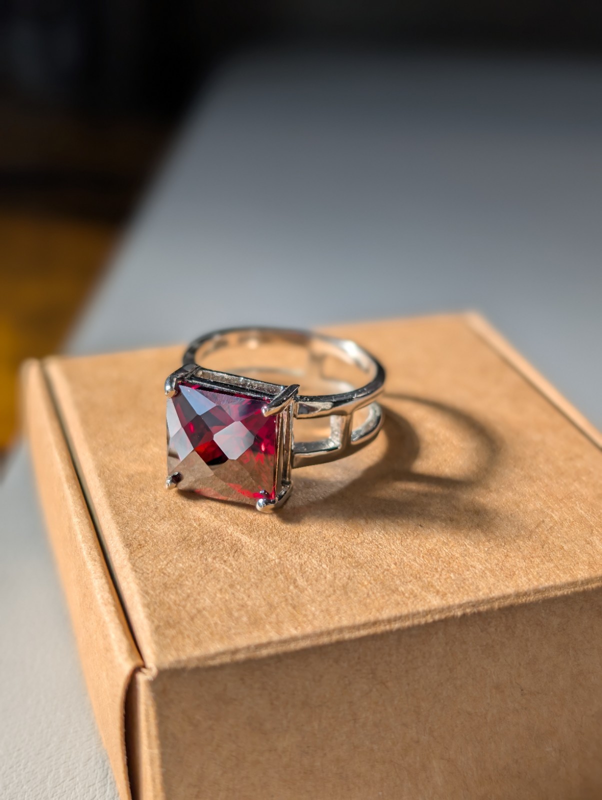 Sterling Silver 7Grams DBJ Dee Berkley Jewelry Garnet Red CZ Square Cut Ring S8