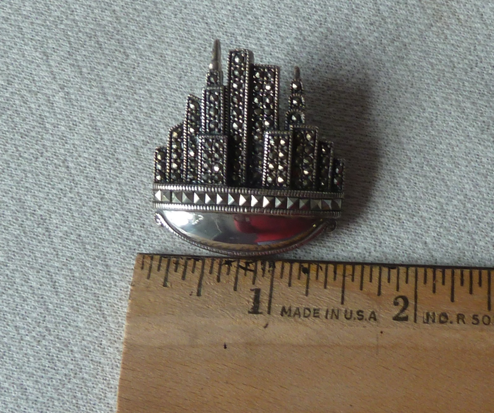 NYC New York City Skyline Marcasite Sterling Silver Pendant Brooch Pin 925 DBJ