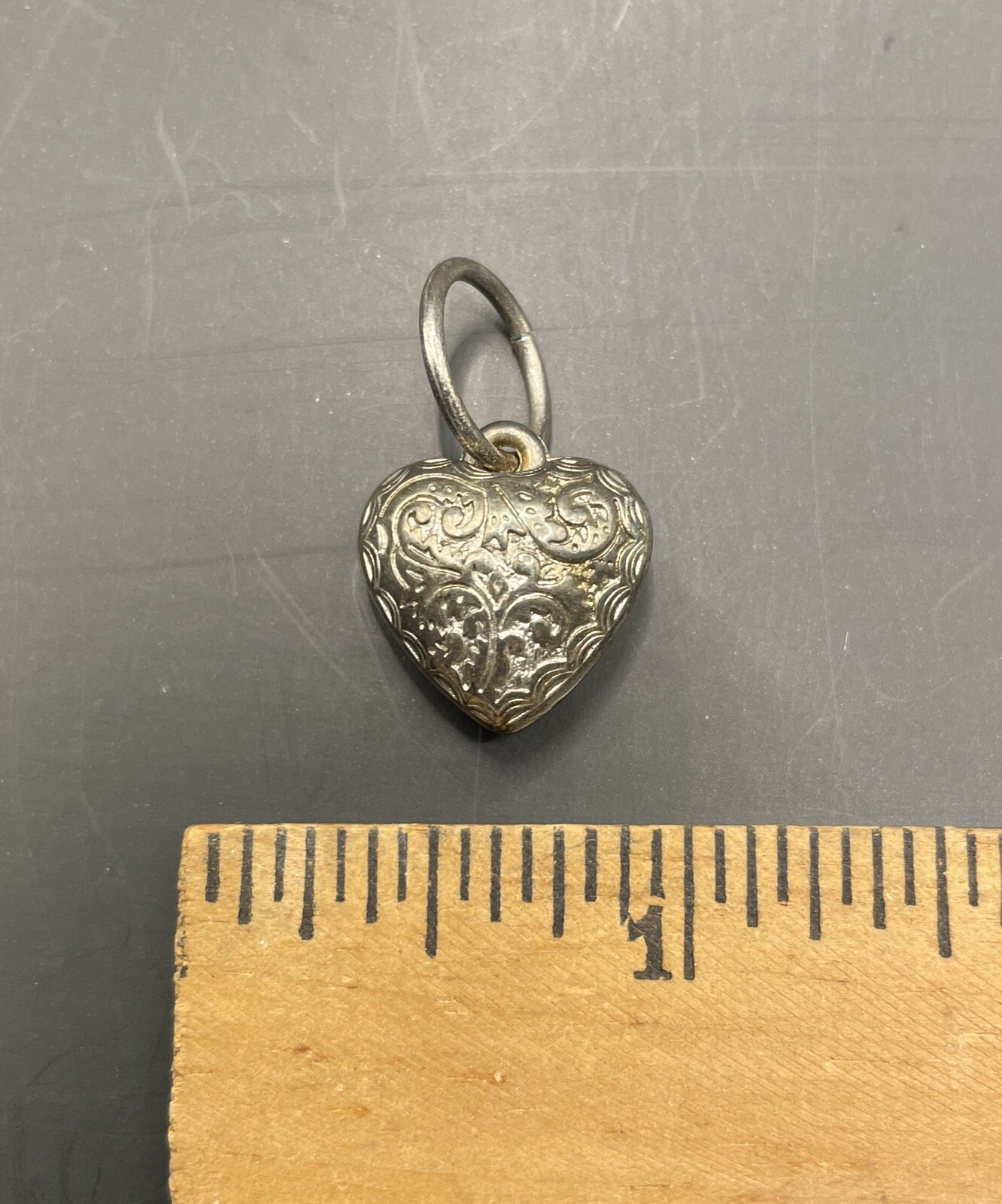 Vintage Puffy Metal Heart Pendant Charm Victorian
