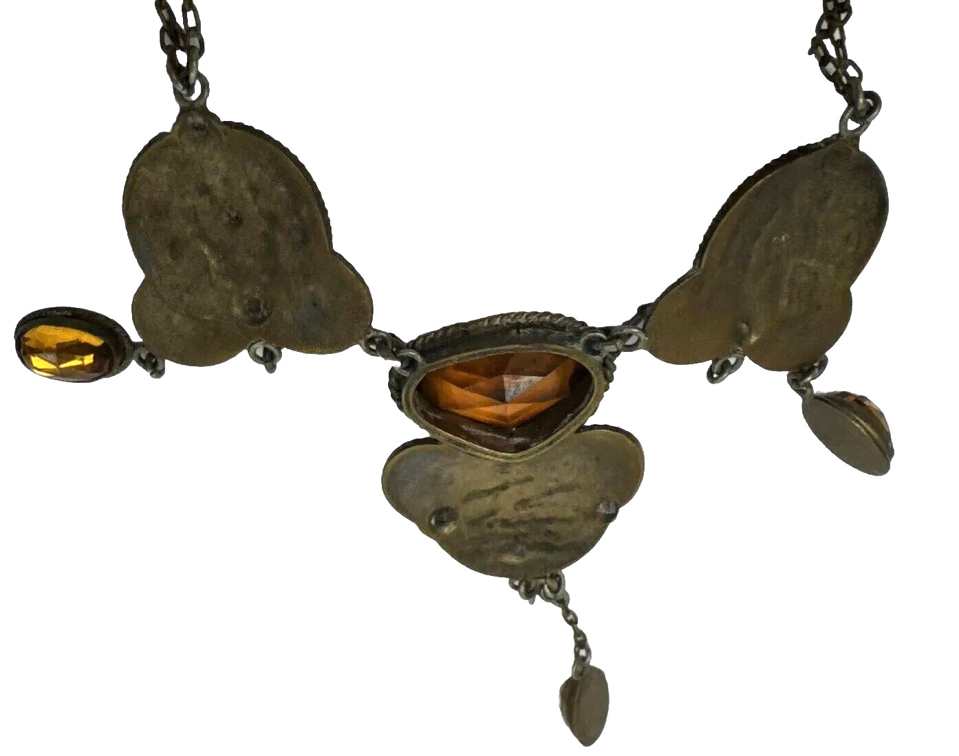 Antique Vtg Victorian Festoon Drape Swag Necklace Amber Stones Box Clasp