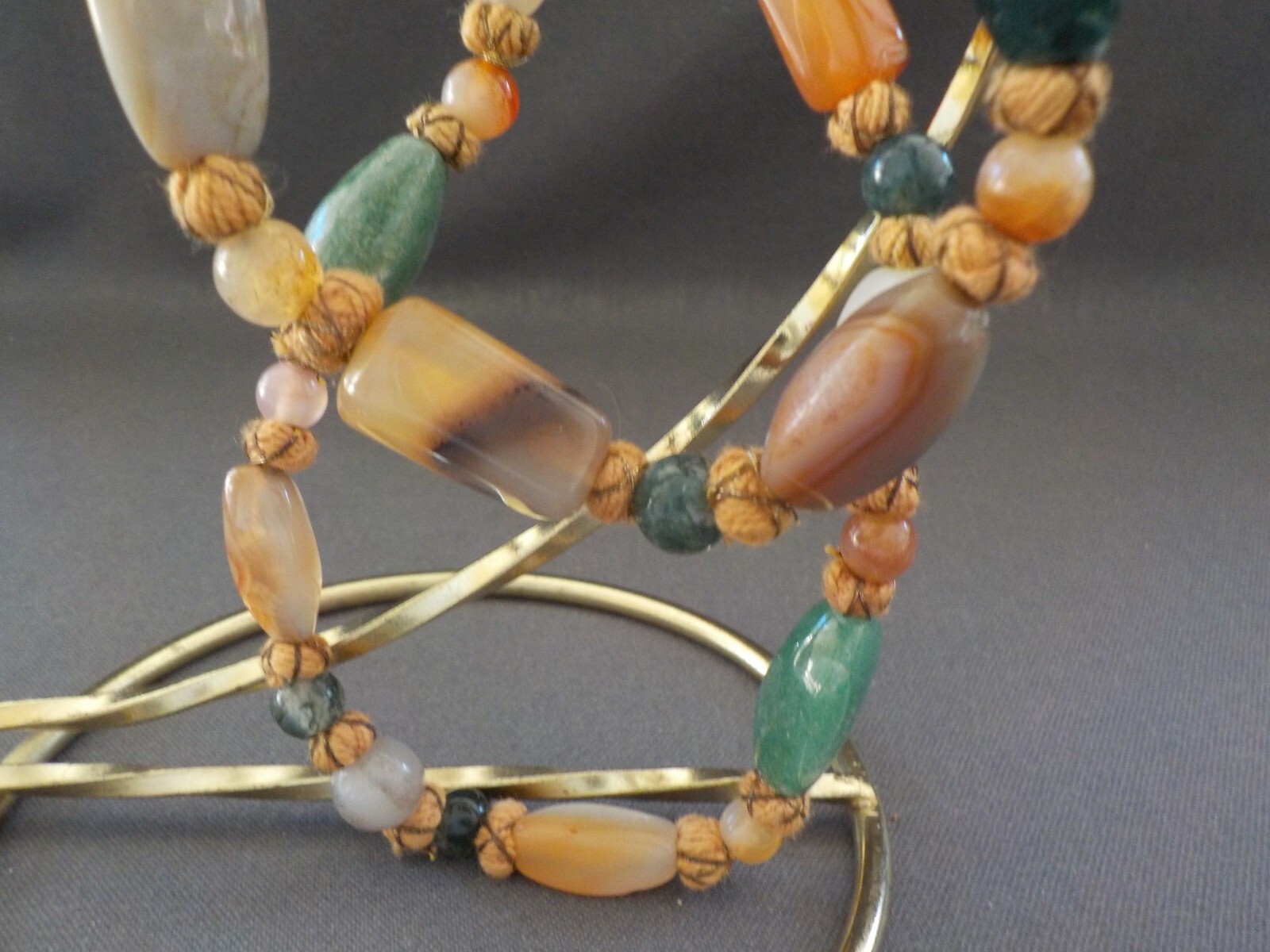 Vintage Strand Necklace Polished Mixed Stones Shapes Semi Precious Agate Quartz