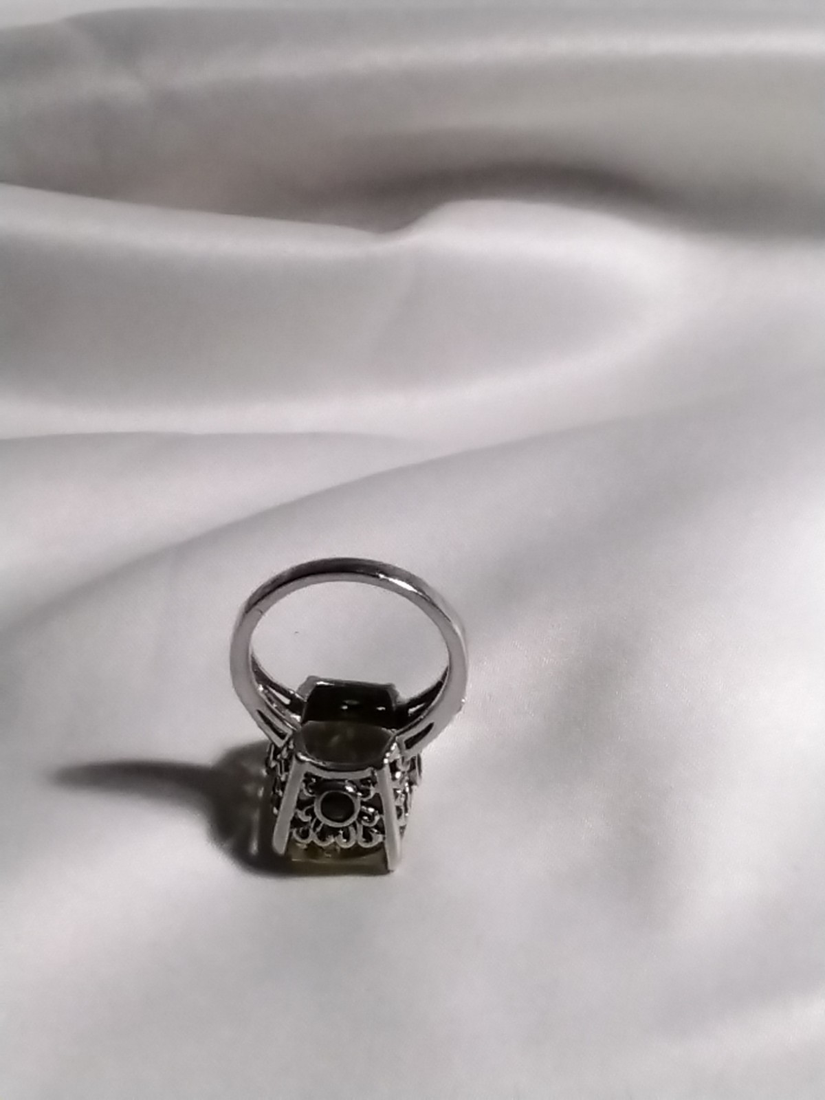 Vintage Lg. Pale Citrine Cushion Cut RING With Ornate Sterling Band Size 7.75