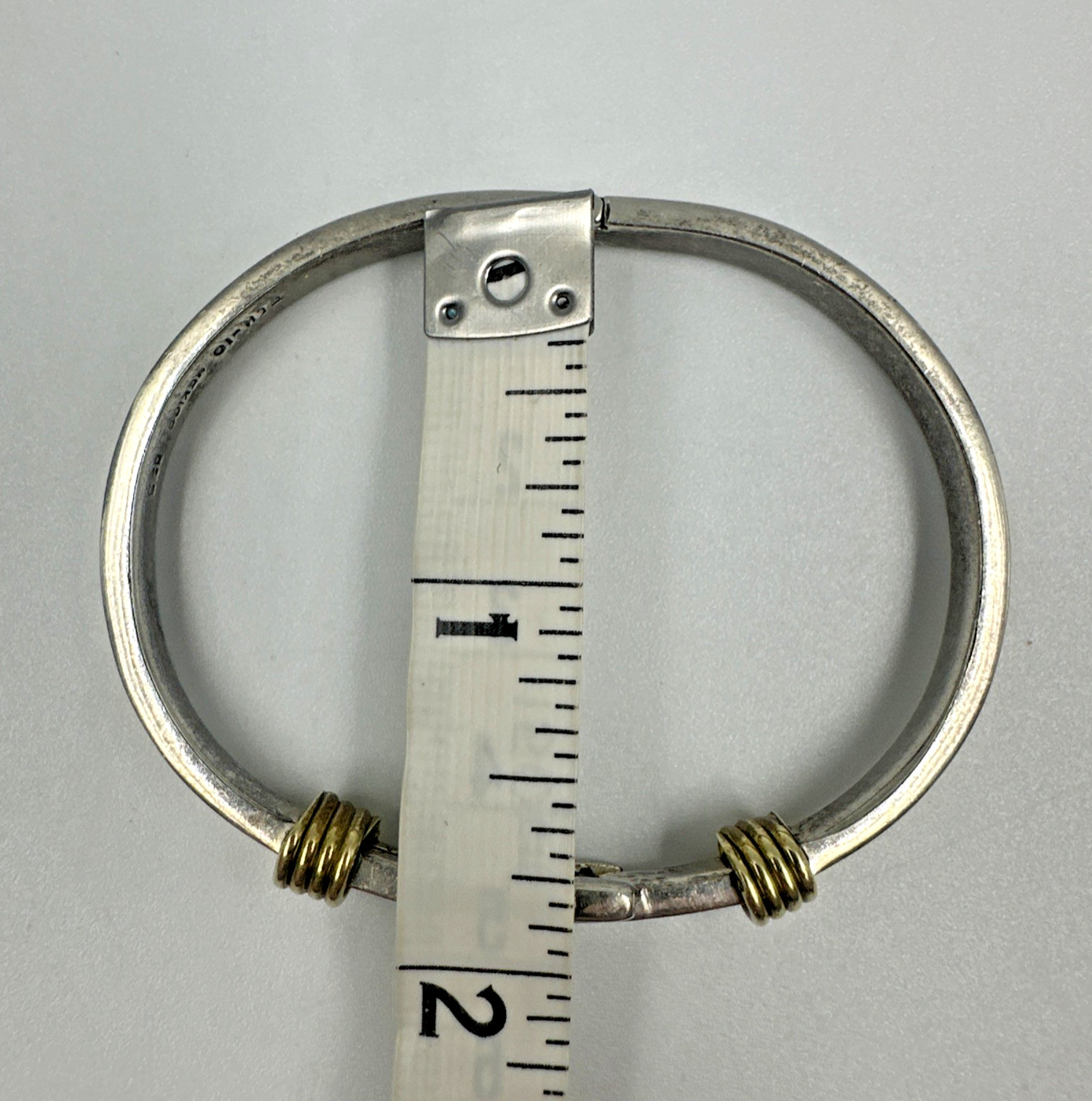 Vtg Taxco Sterling Silver Brass Accent Abstract Modernist Bangle Bracelet 24.3g