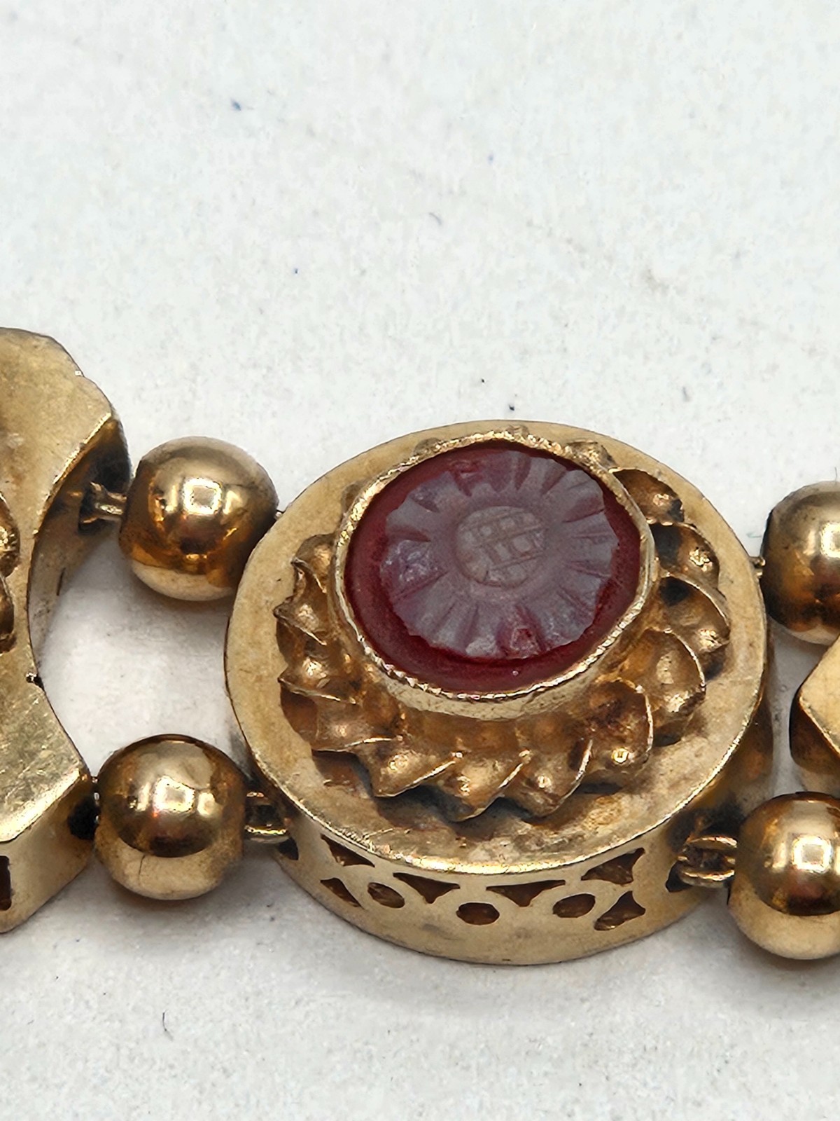 Stunning 14k Yellow Gold Slide Charm Omega Gemstone Bracelet Watch