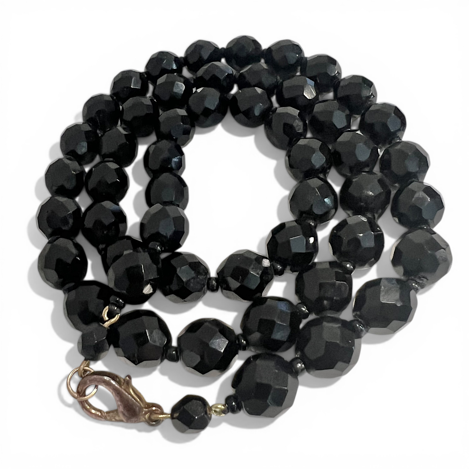 Vintage Black Faceted Glass French Jet Bead Mourning Necklace 25″ 64g