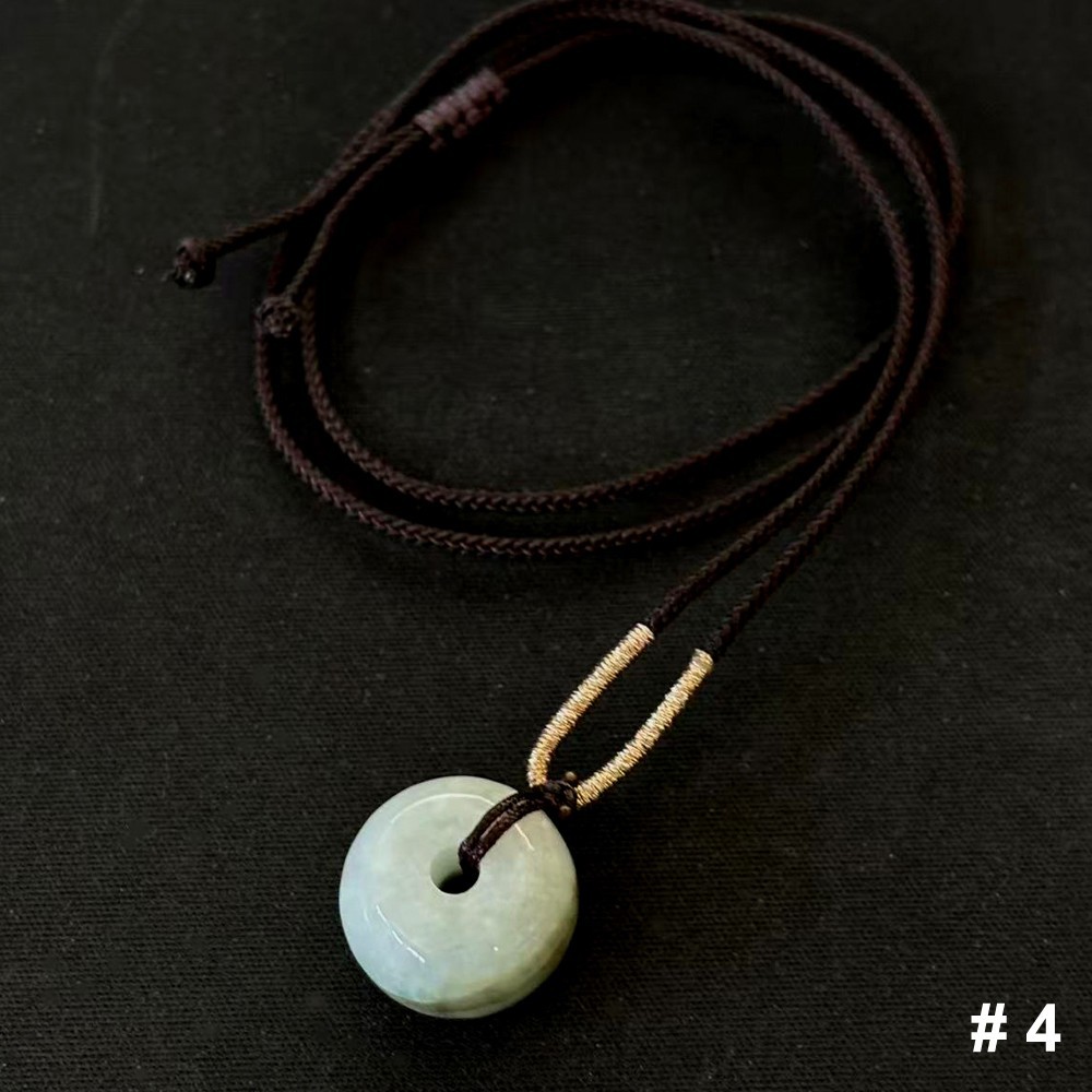 Natural Burmese Jade Jadeite Bead Pendant, Braided Rope 23inch adjustable