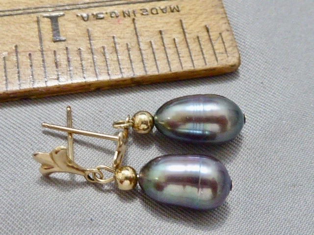16.5 ” CULTURED gray blue PEARL KNOTTED NECKLACE 14K W GOLD CLASP & EARRINGS