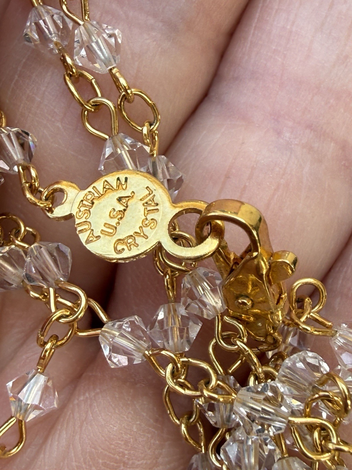Vintage Austrian Crystal USA Gold Tone Ball Tassel Fringe Pendant & Necklace