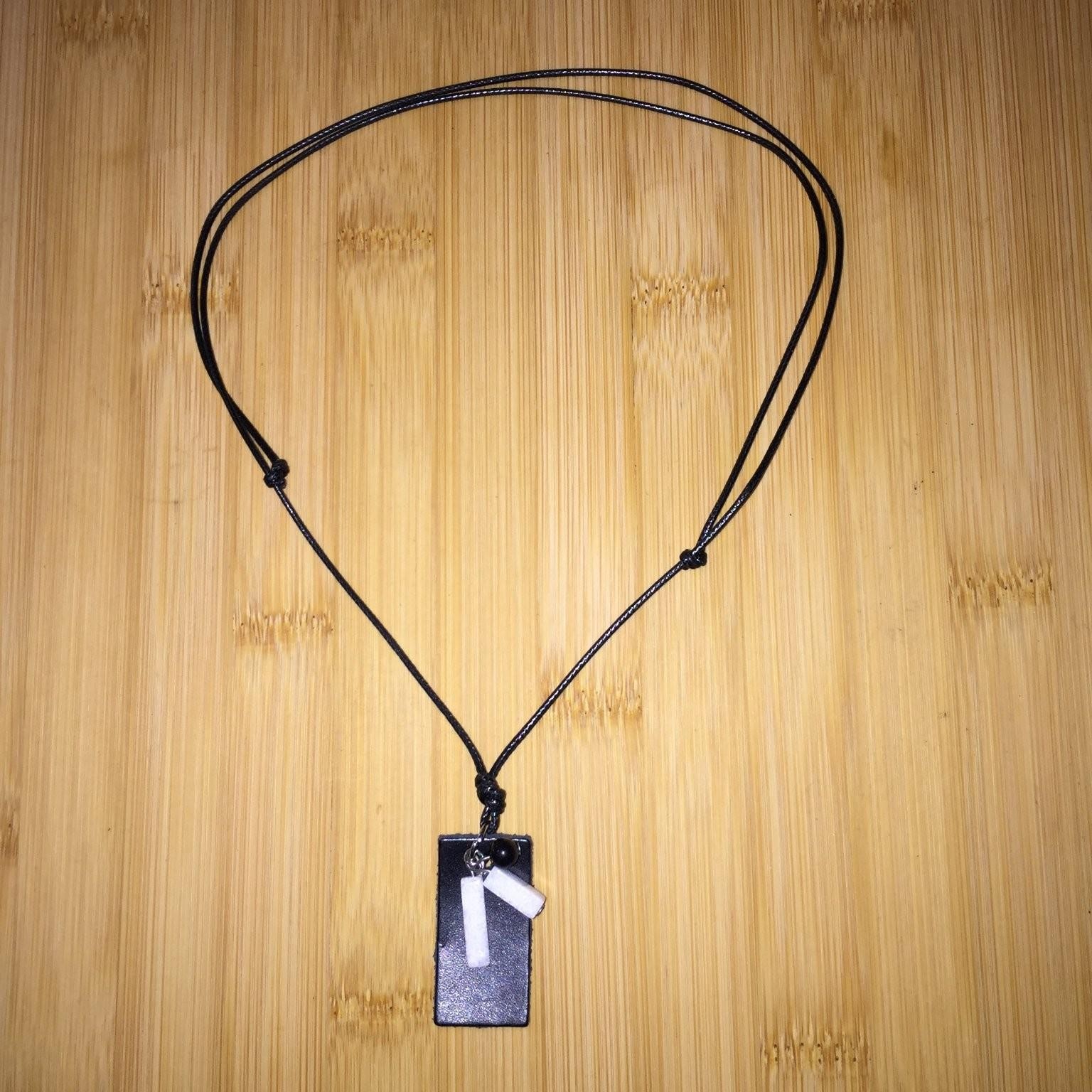 Vintage Unisex Rectangle Bar Pendant Necklace Faux Leather Adjustable Cord Black