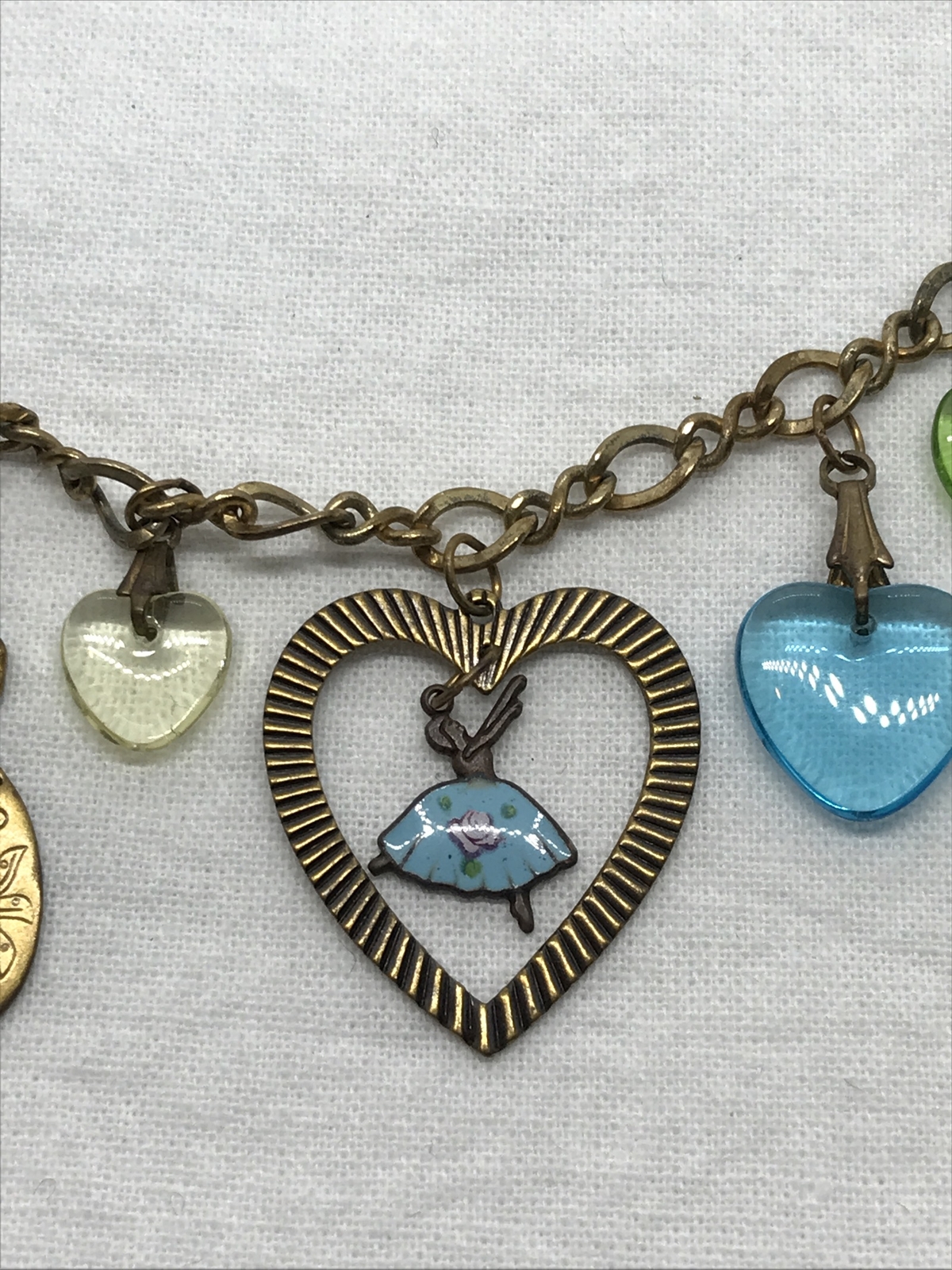 Vintage Glass Works Studio Glass Brass Charms in Multi Colors Bracelet