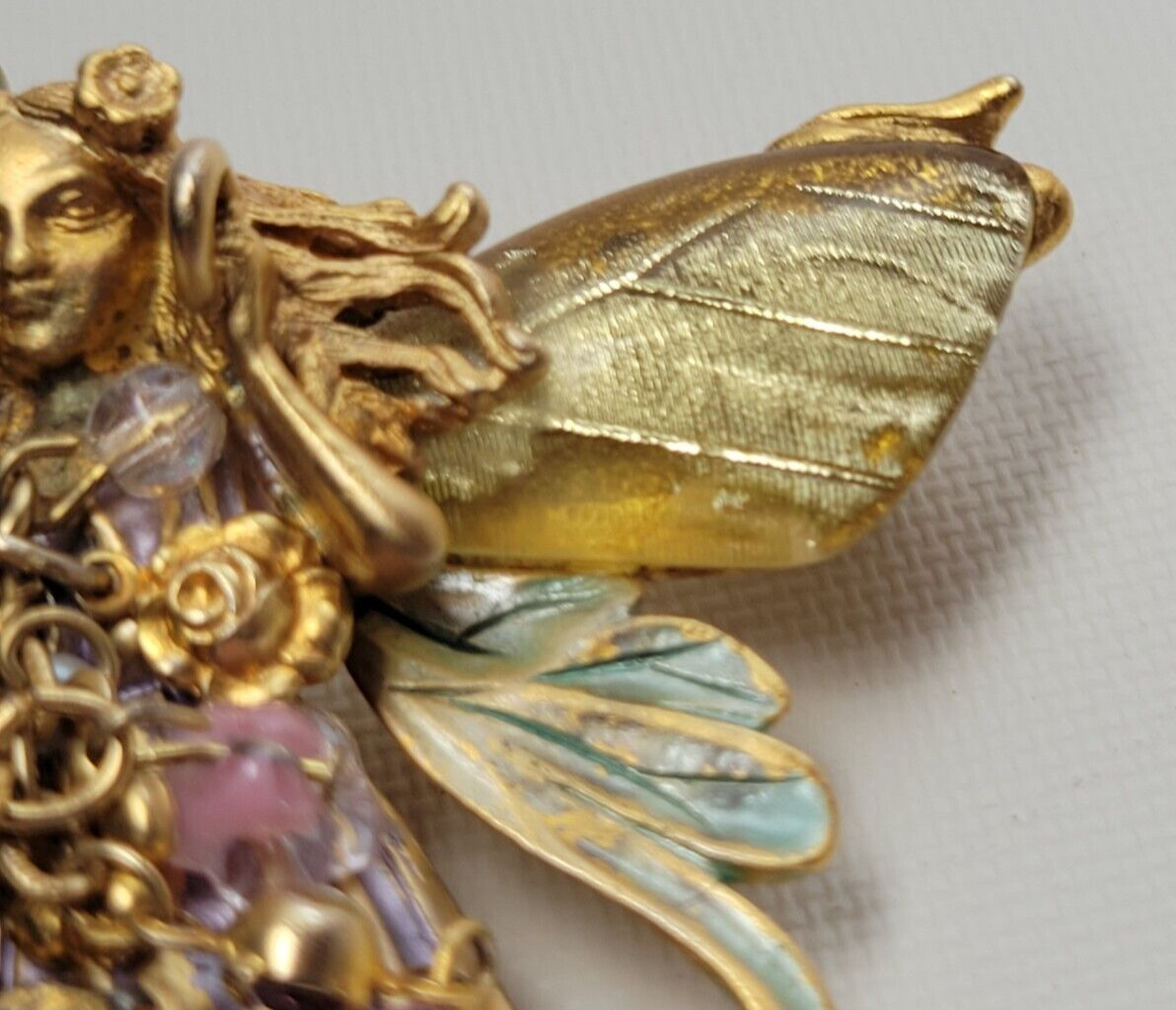 Vtg Kirk’s Folly Enamel Primrose Flower Magic Garden Fairy Brooch Pin Pendant