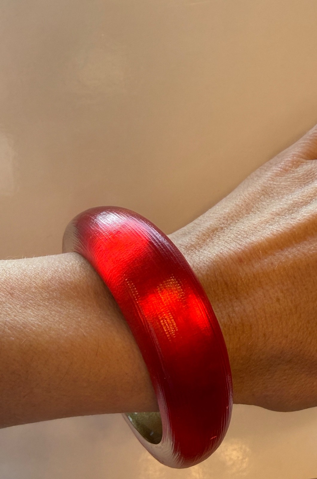 Vintage Alexis Bittar Hand Carved Red Lucite Necklace Bracelet