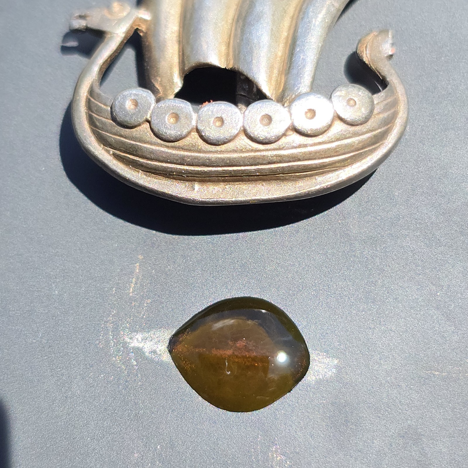 VTG Viking Ship Pendant Silver Dragon Boat Norse Nautical Unmarked 7g 1″ READ