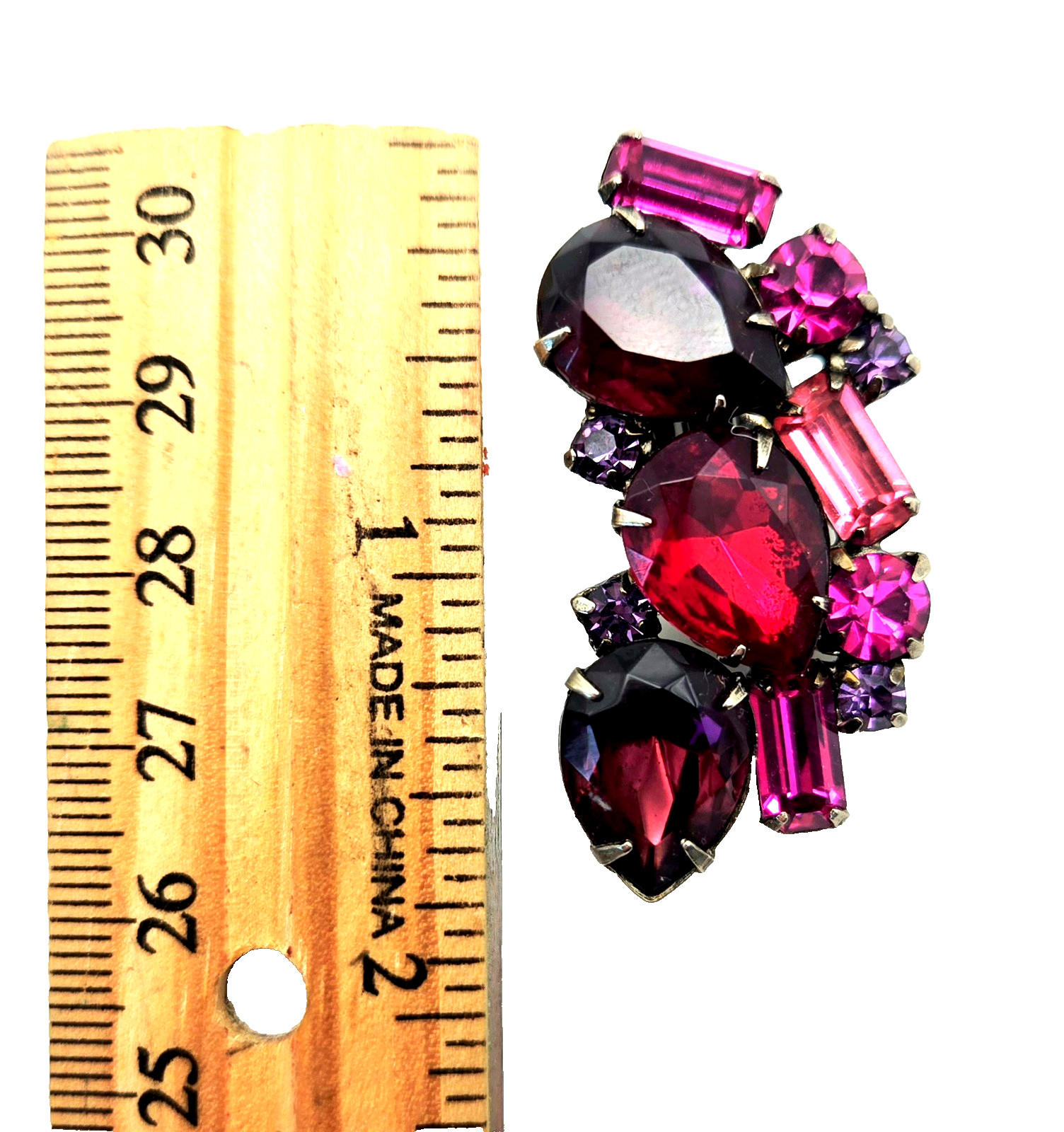 Huge Red Purple Pink Fuchsia Rhinestone Earrings