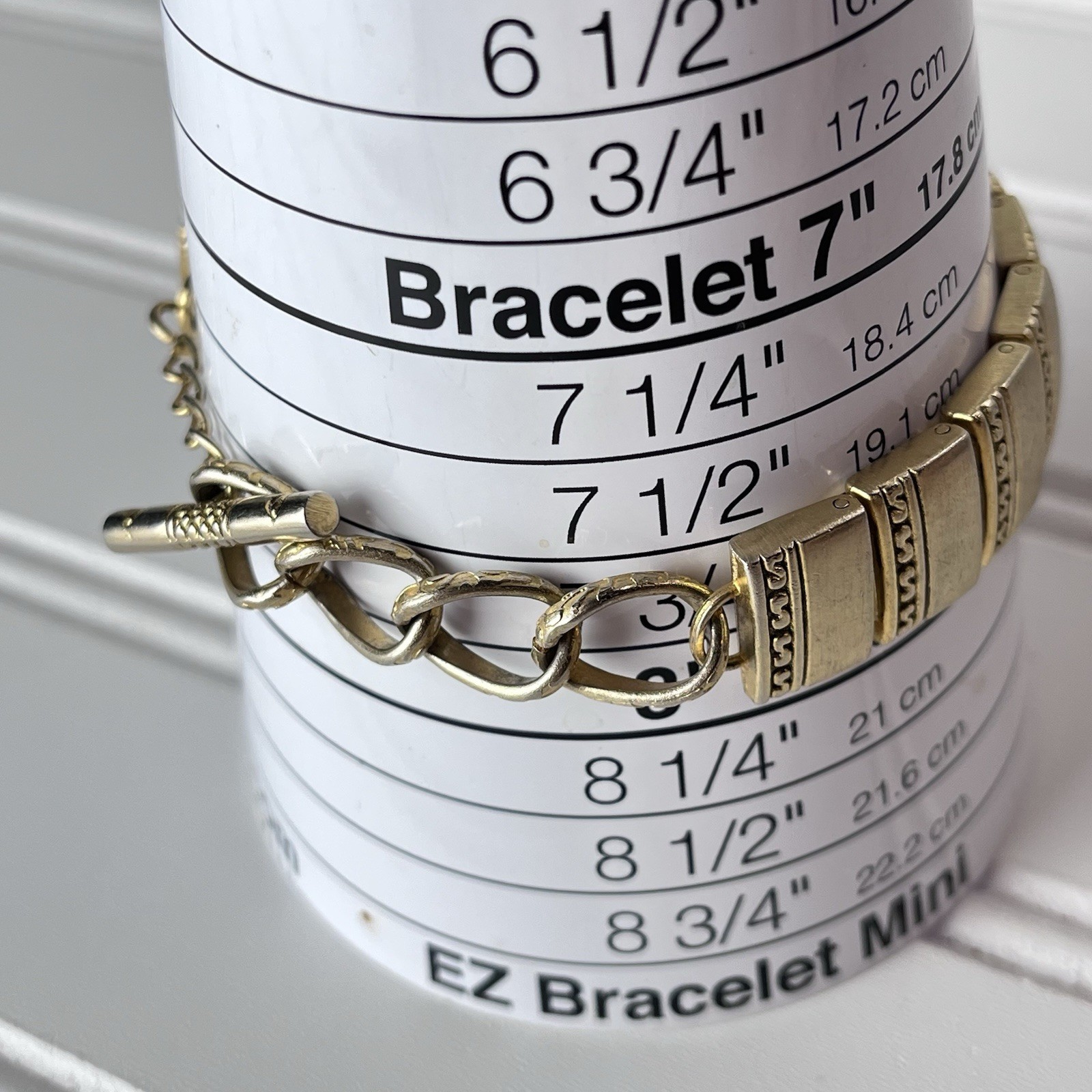 Vintage 1940s Brushed Gold Tone Panel Bracelet – Sz 7.75” – Toggle Closure