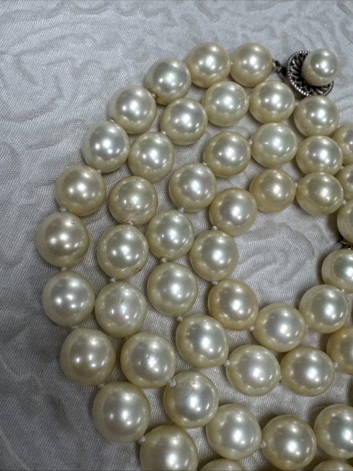 Vintage 1950s Hand Knotted Faux Pearls With Decorative Sterling Pearl Clasp 92 G