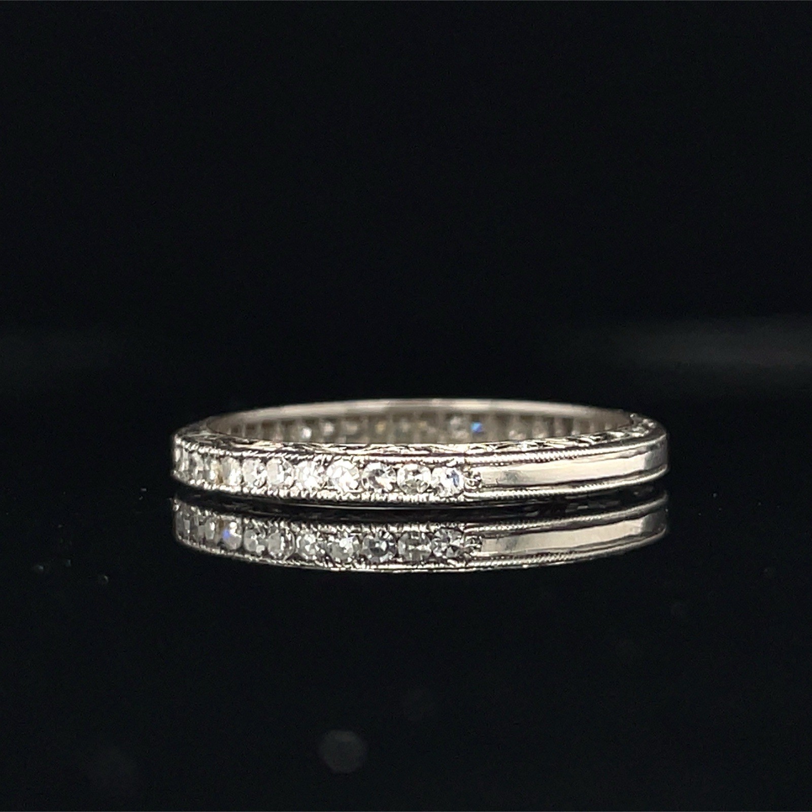 Art Deco 0.35 Carat D VVS2 Platinum Diamond Band With Hand Engraving Ring Size 6