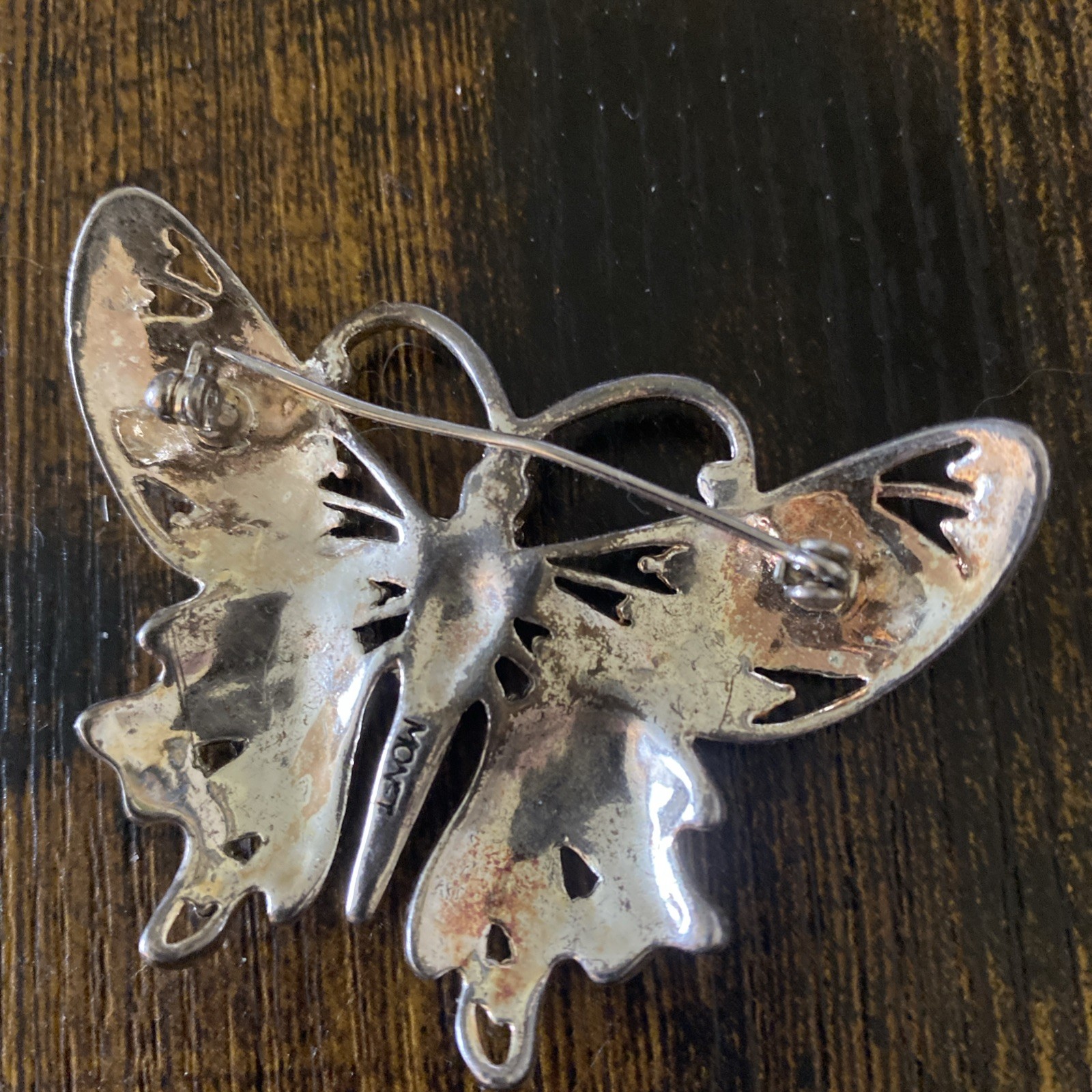 Monet Butterfly Brooch Vtg Pin Stones As Is ! Not Sure In Sny Stone Missing