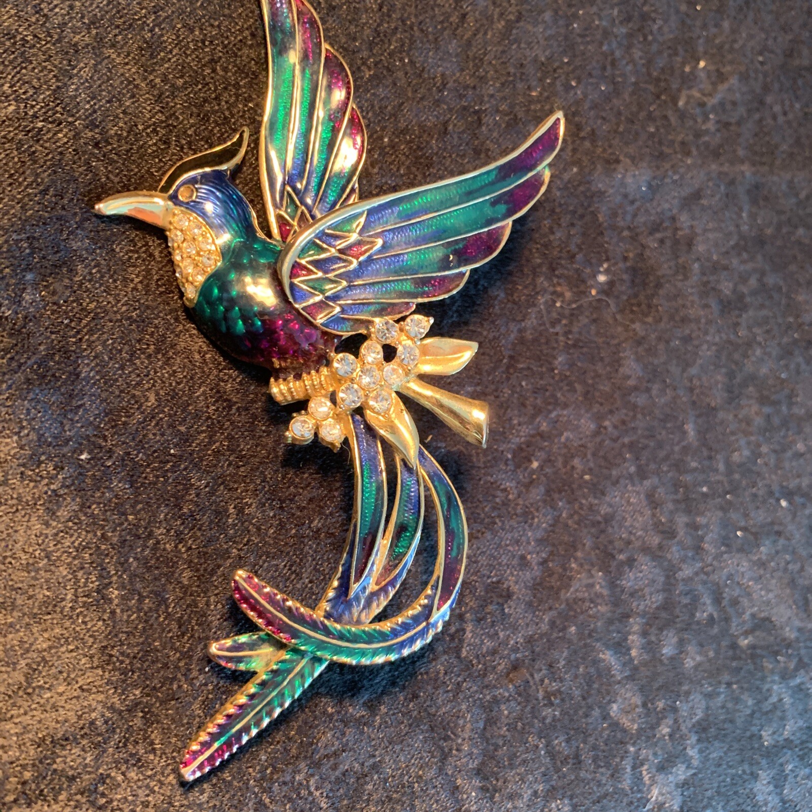 Vintage Phoenix Brooch Beautiful Green, Purple, And Blue